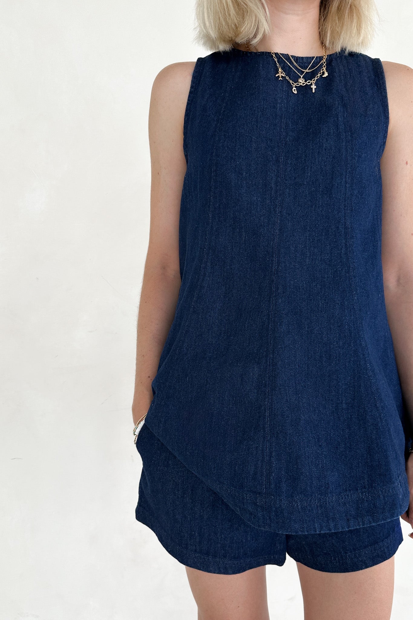 Maritime Dark Wash Denim A - Line Trapeze Top - Neutral Ground