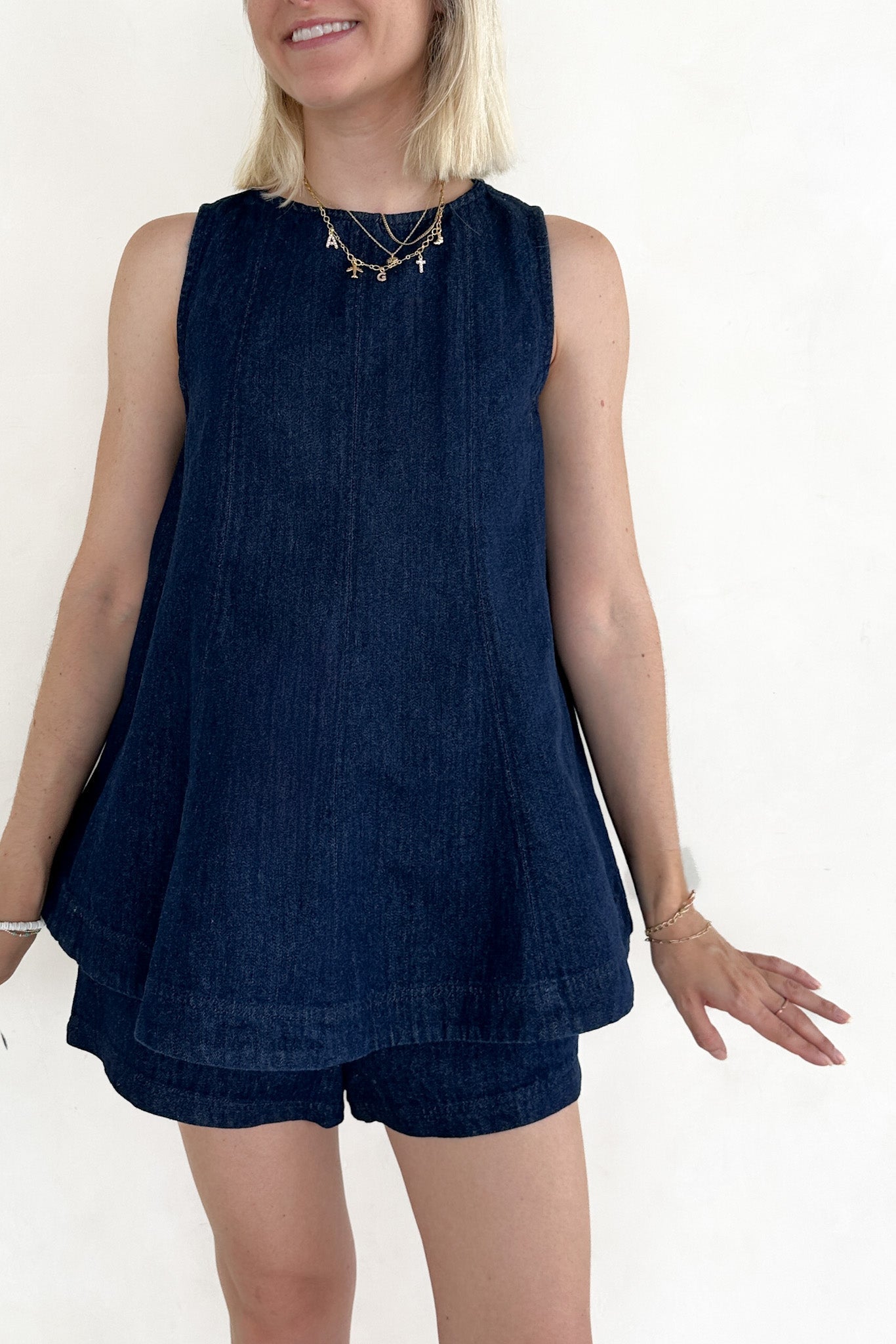 Maritime Dark Wash Denim A - Line Trapeze Top - Neutral Ground