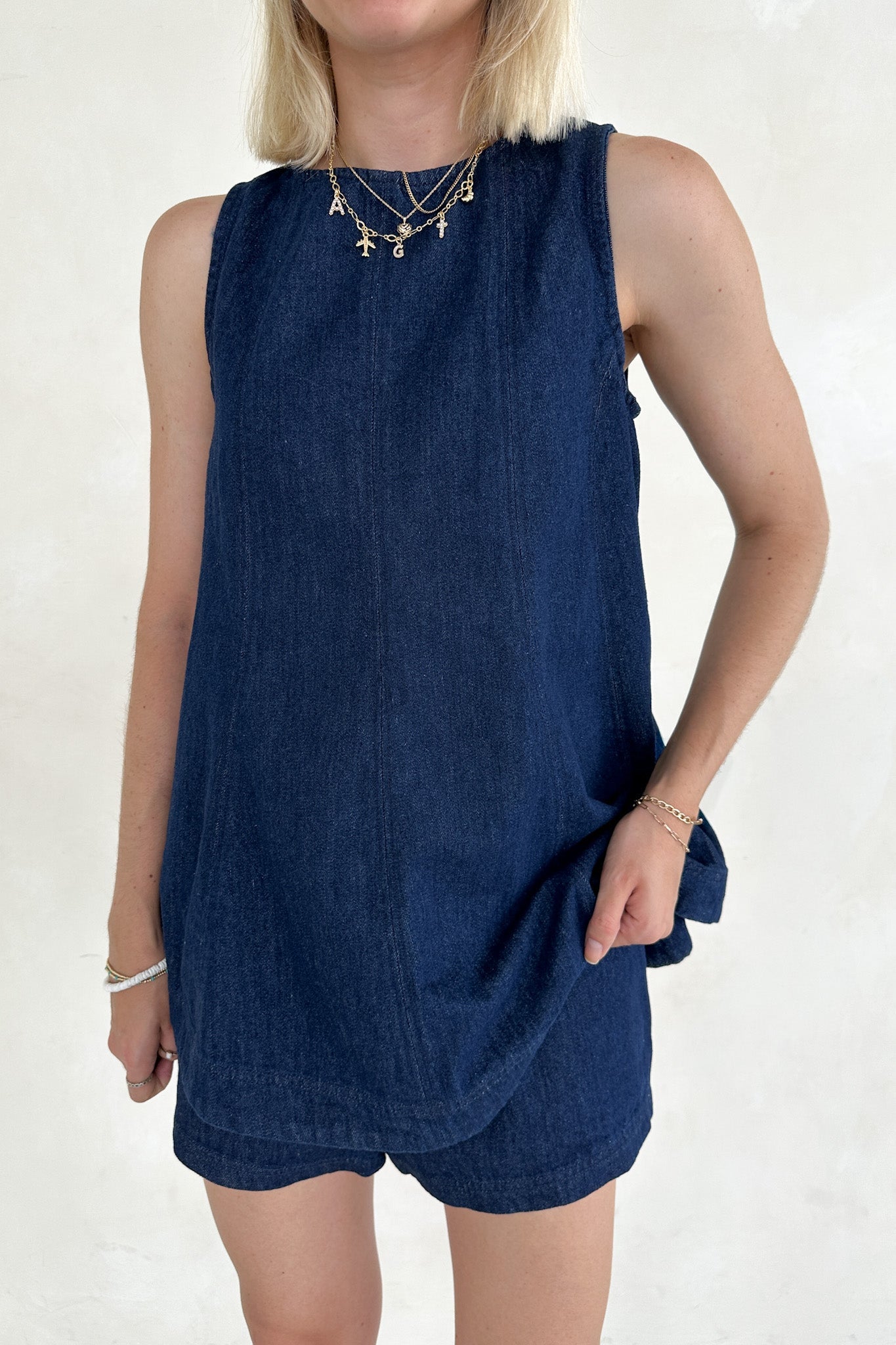 Maritime Dark Wash Denim A - Line Trapeze Top - Neutral Ground