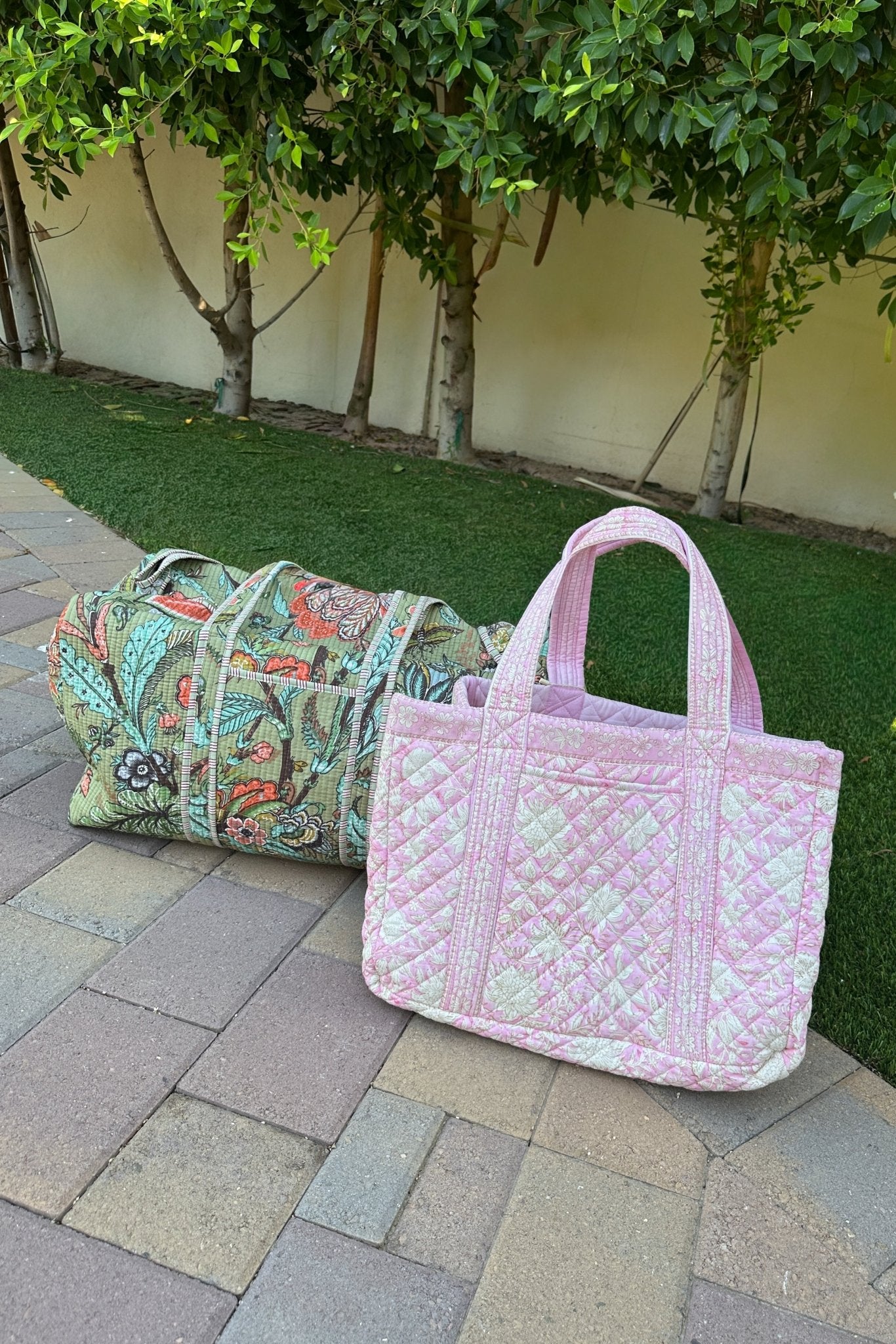 Market Quilted Tote Bag in Baby Pink and White - Neutral Ground