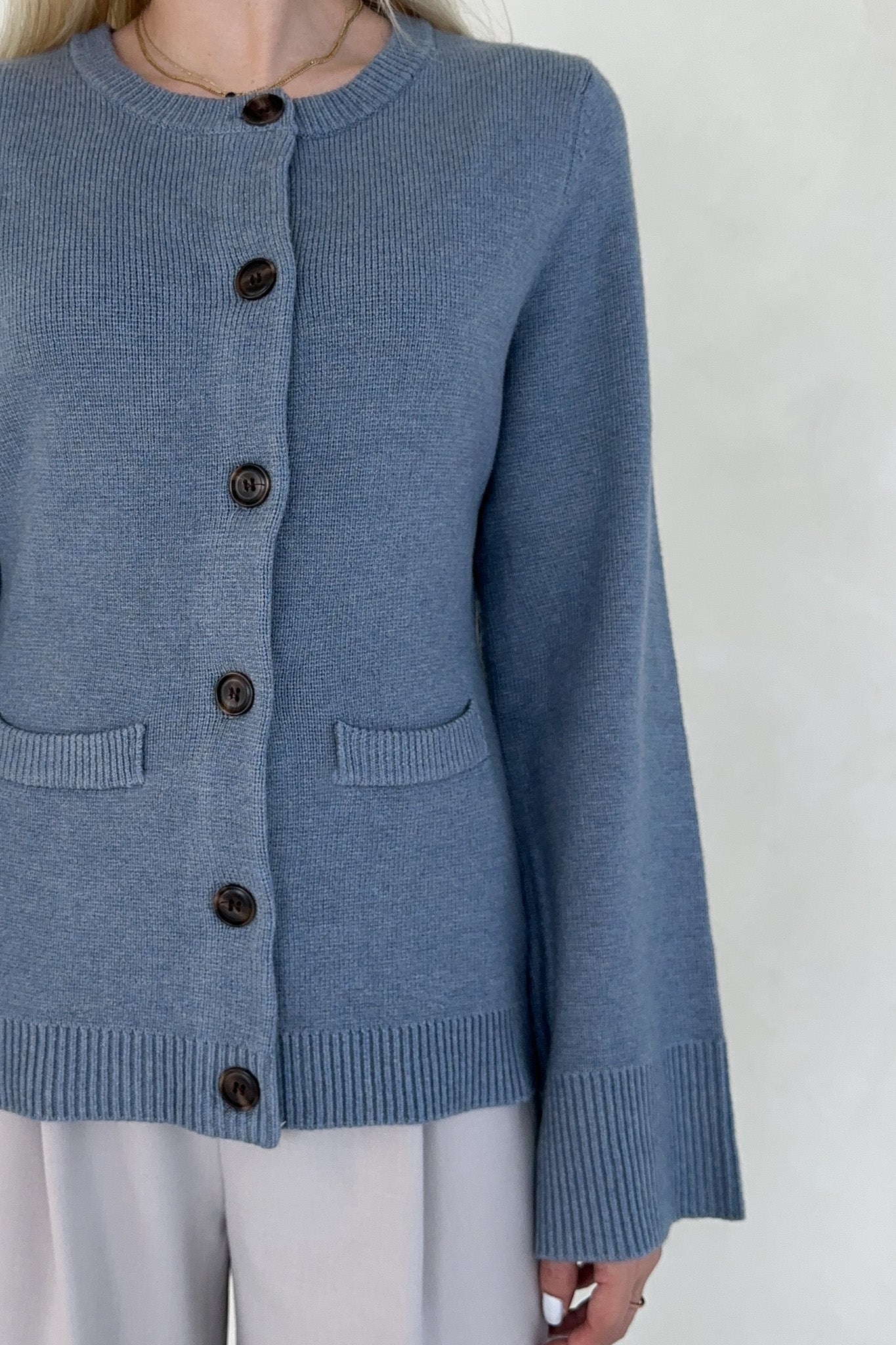 Mary Kate Knit Cardigan in Dusty Blue - Neutral Ground