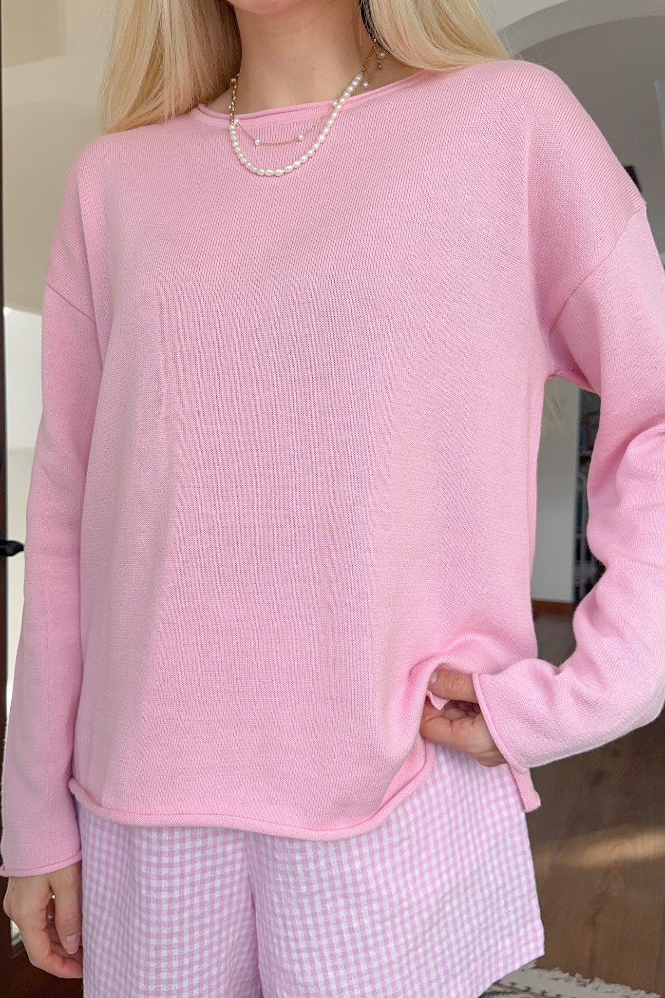 Masie Knit Sweater Top in Ballet Pink - Neutral Ground