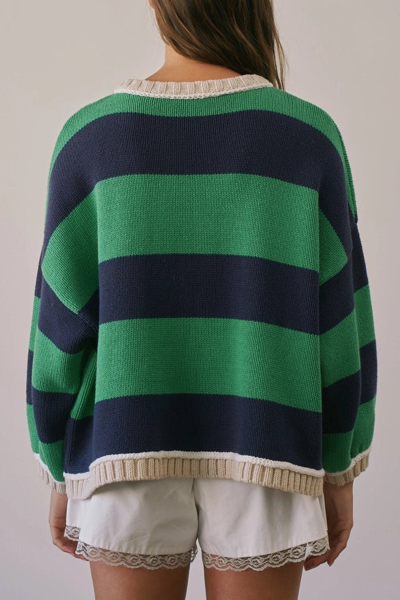 Match Point Striped Oversized Knit Pullover Sweater - Neutral Ground