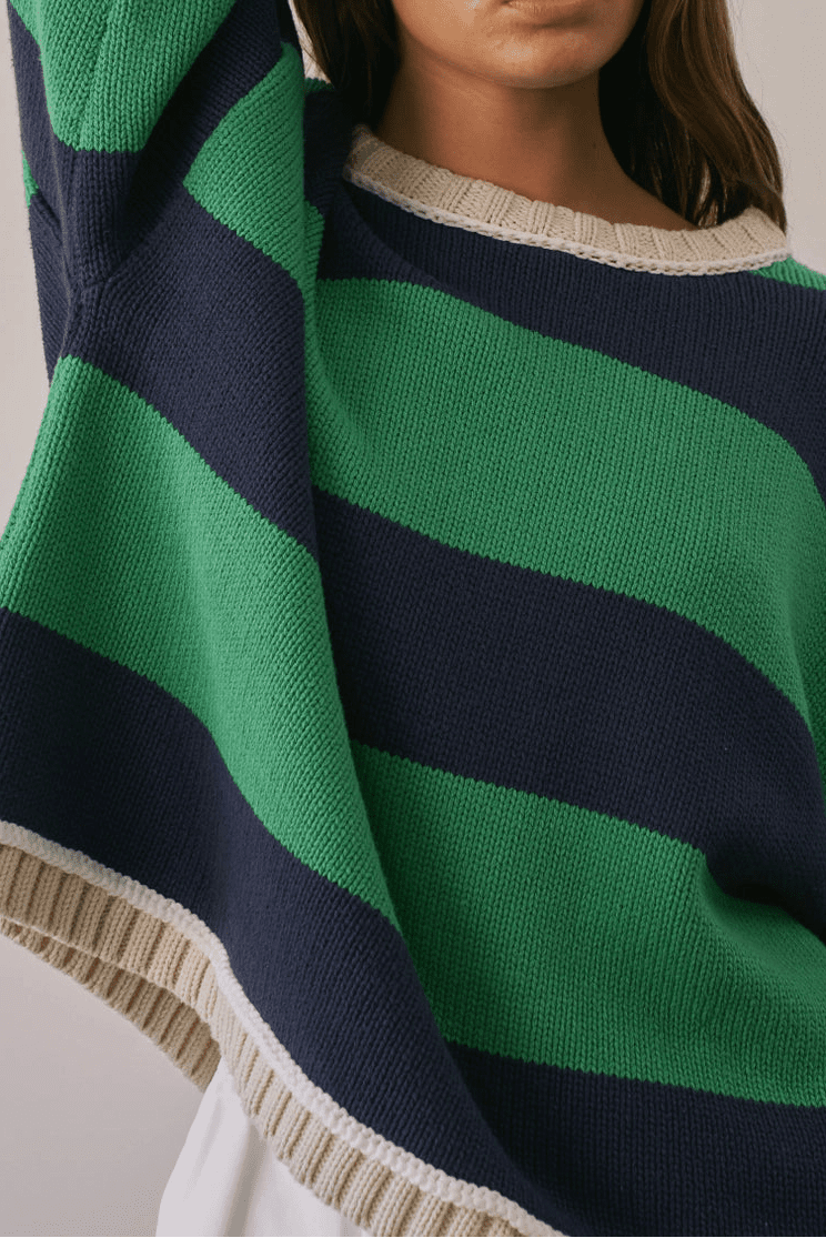 Match Point Striped Oversized Knit Pullover Sweater - Neutral Ground