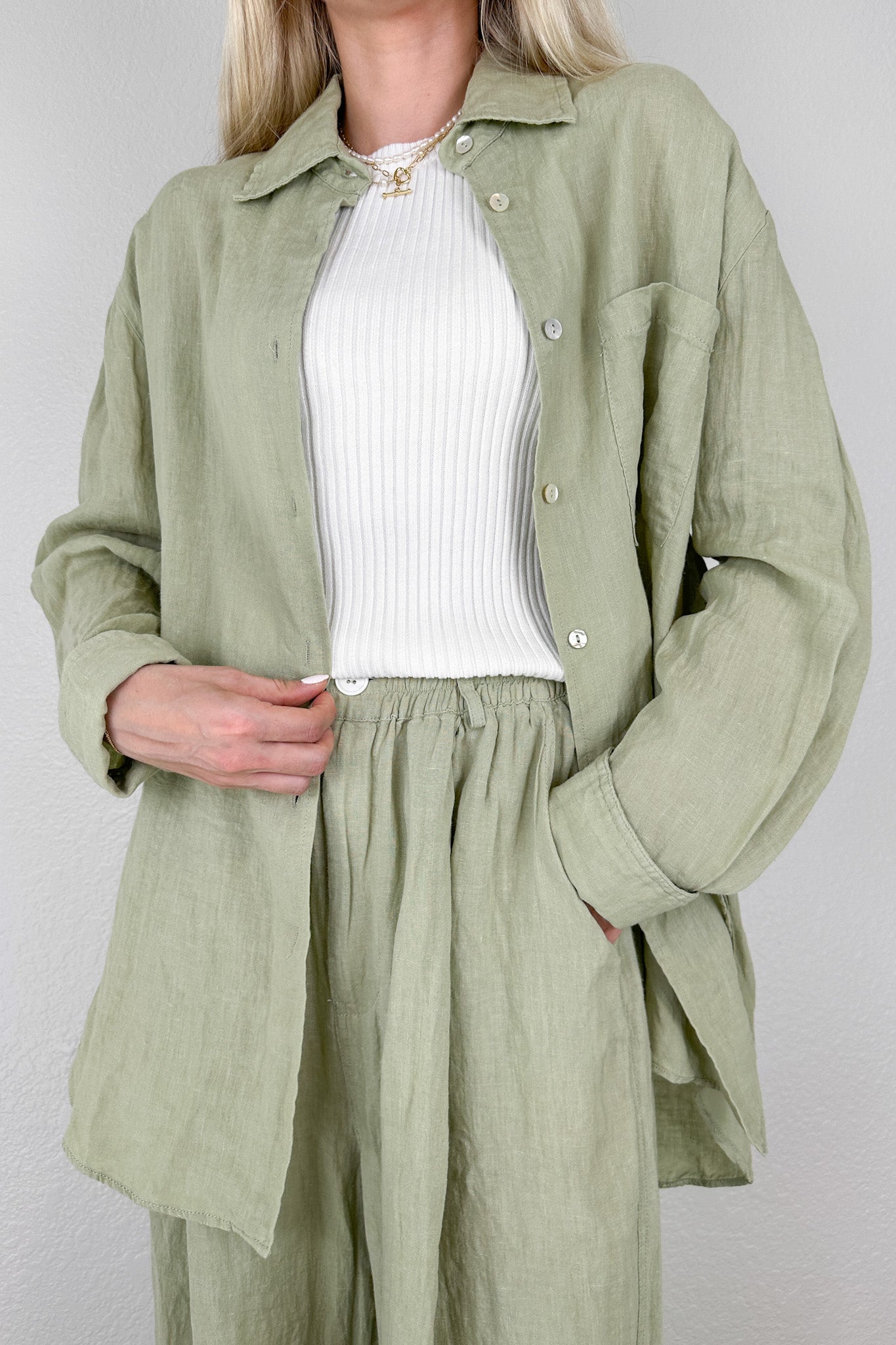 Matcha Linen Button Down Shirt - Neutral Ground