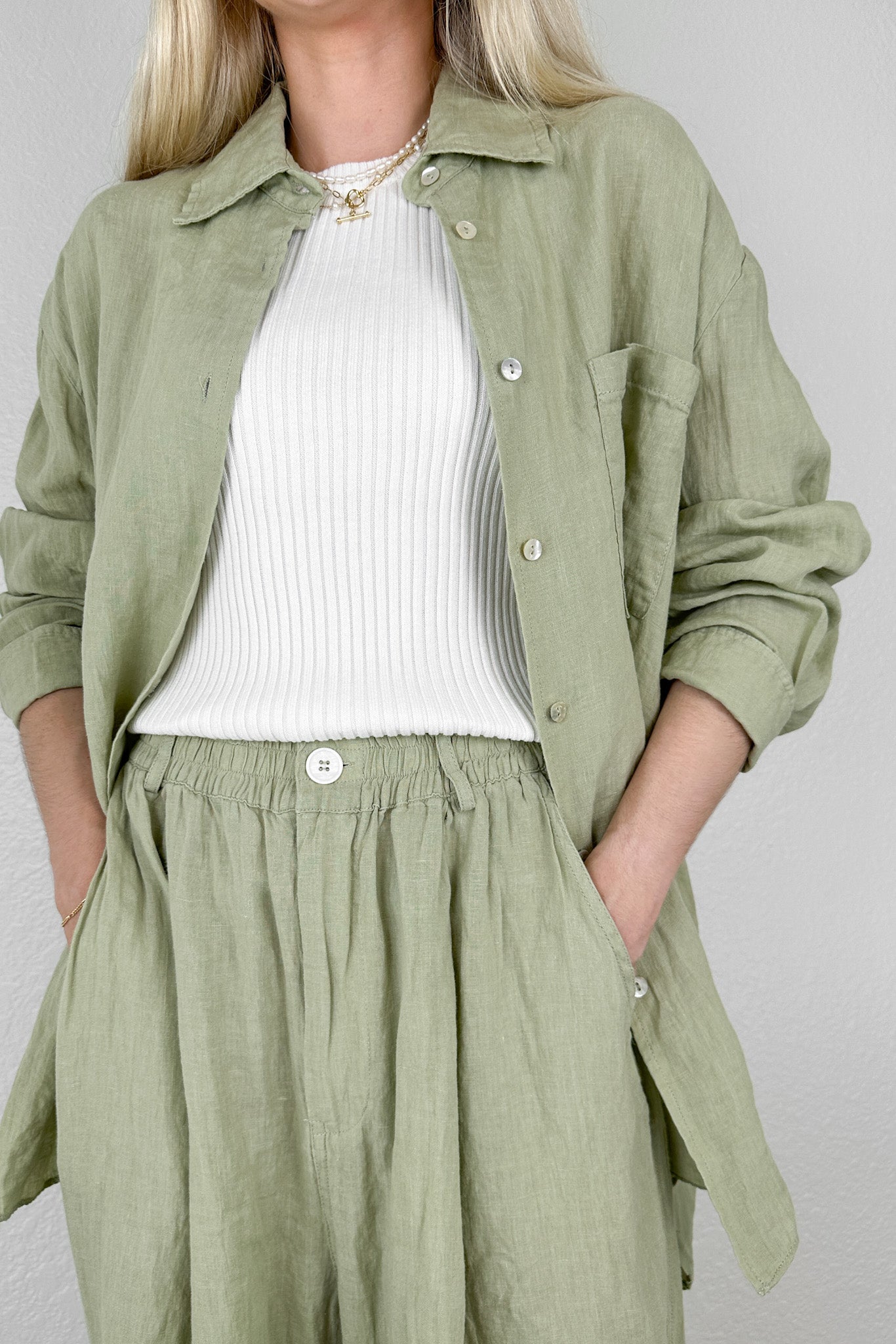 Matcha Linen Button Down Shirt - Neutral Ground