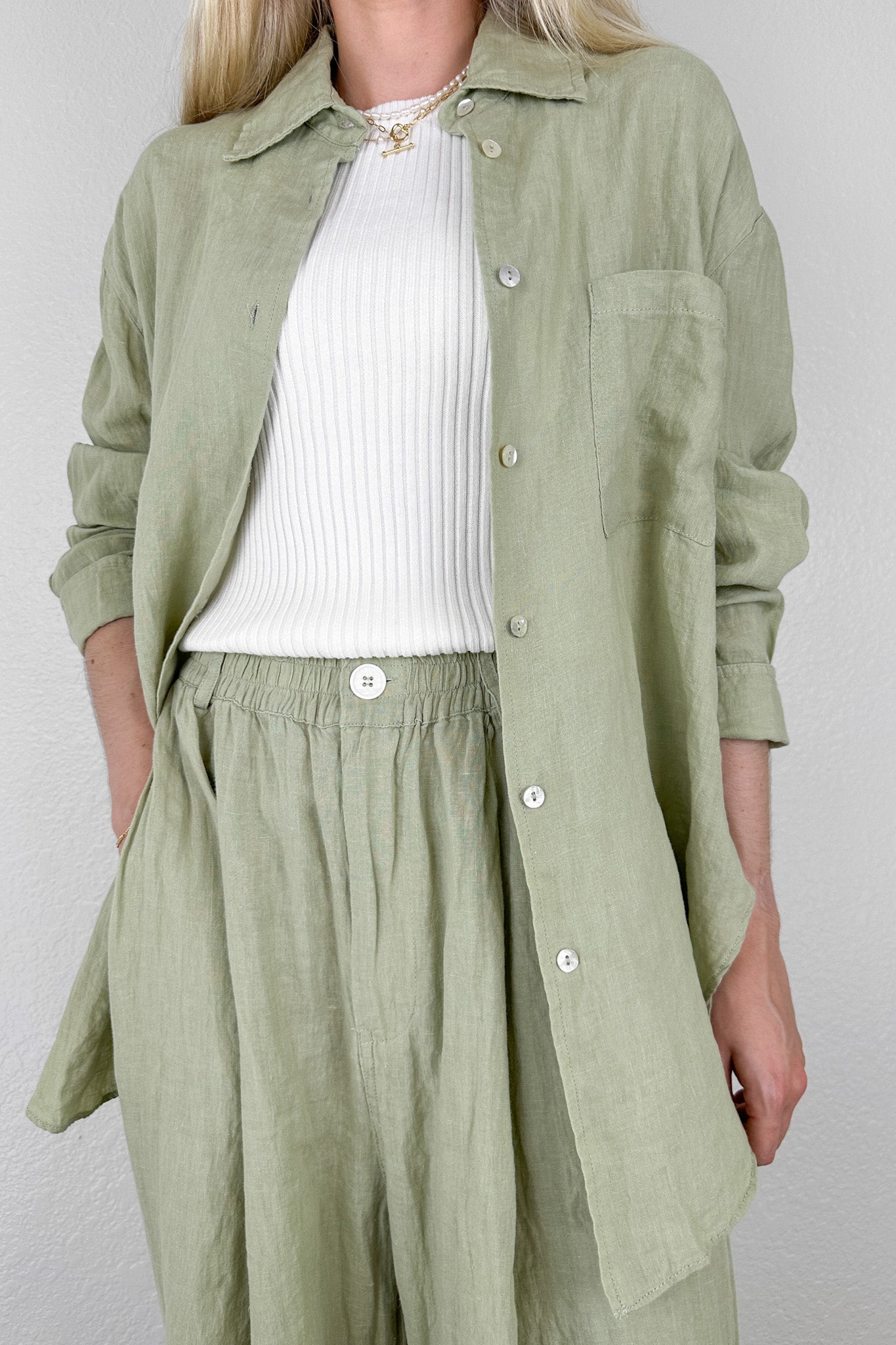 Matcha Linen Button Down Shirt - Neutral Ground