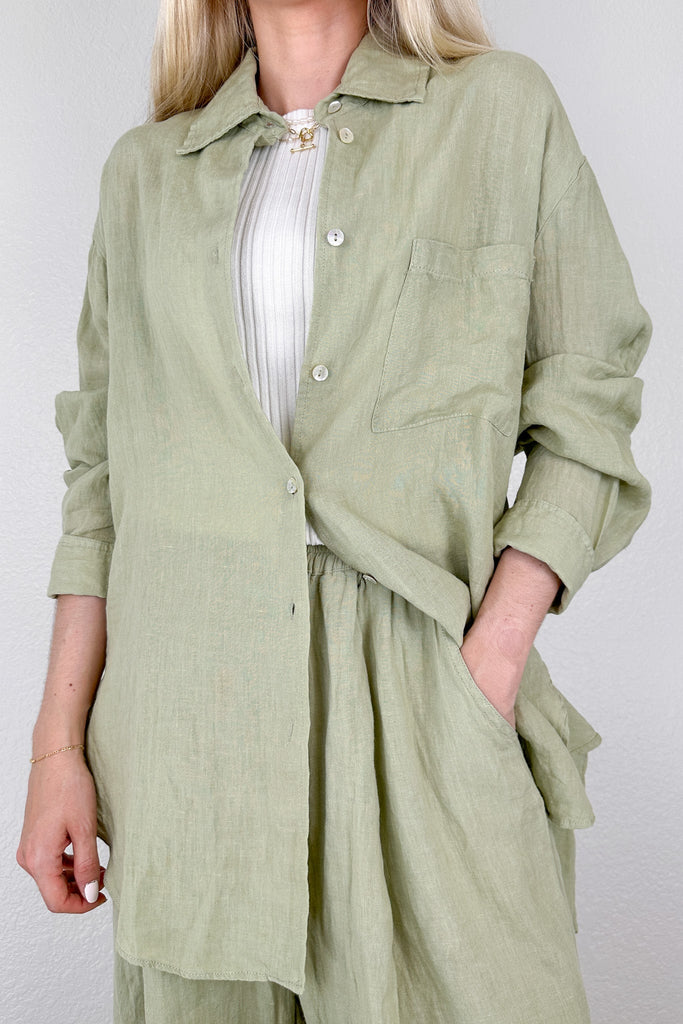 Matcha Linen Button Down Shirt - Neutral Ground