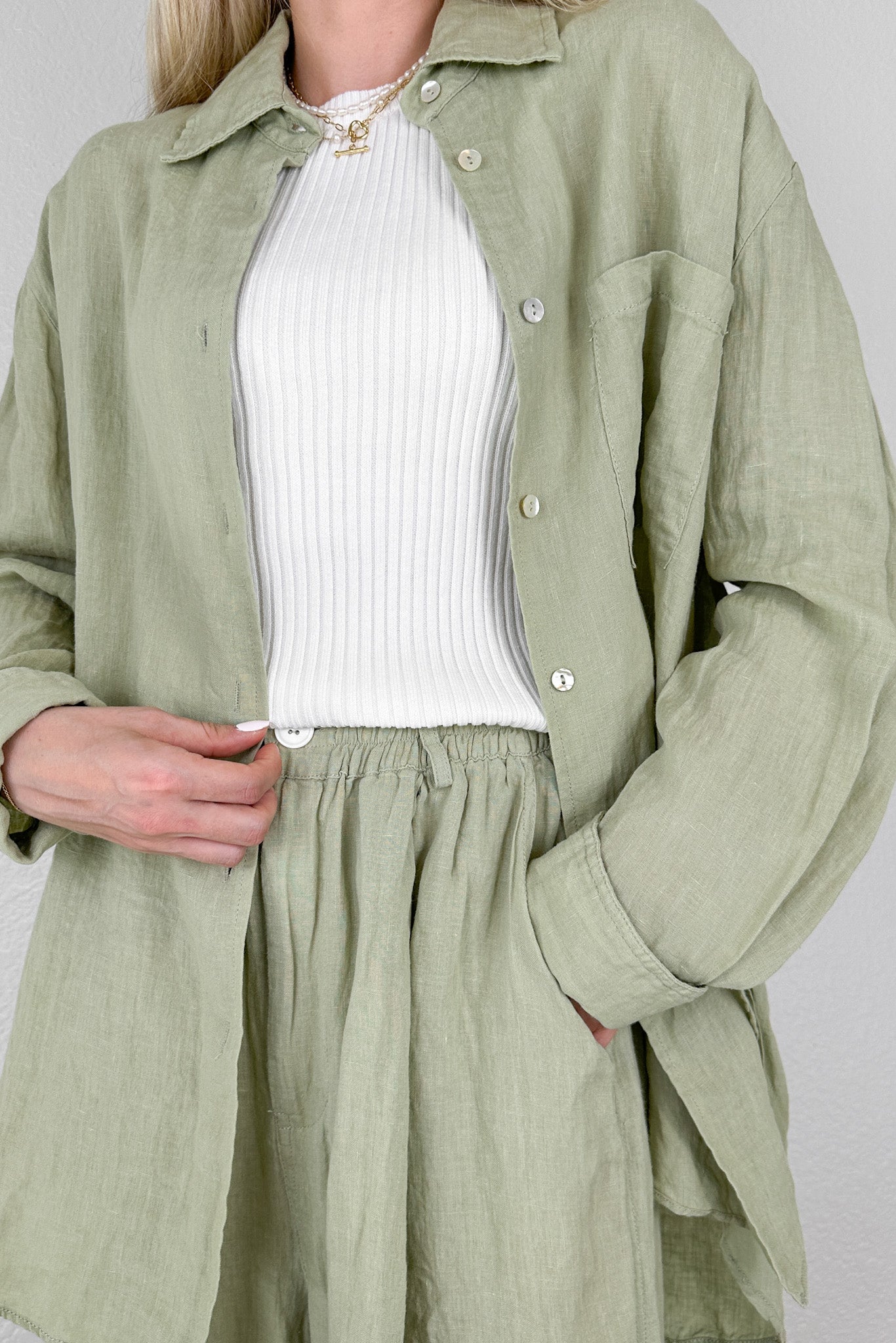 Matcha Linen Button Down Shirt - Neutral Ground