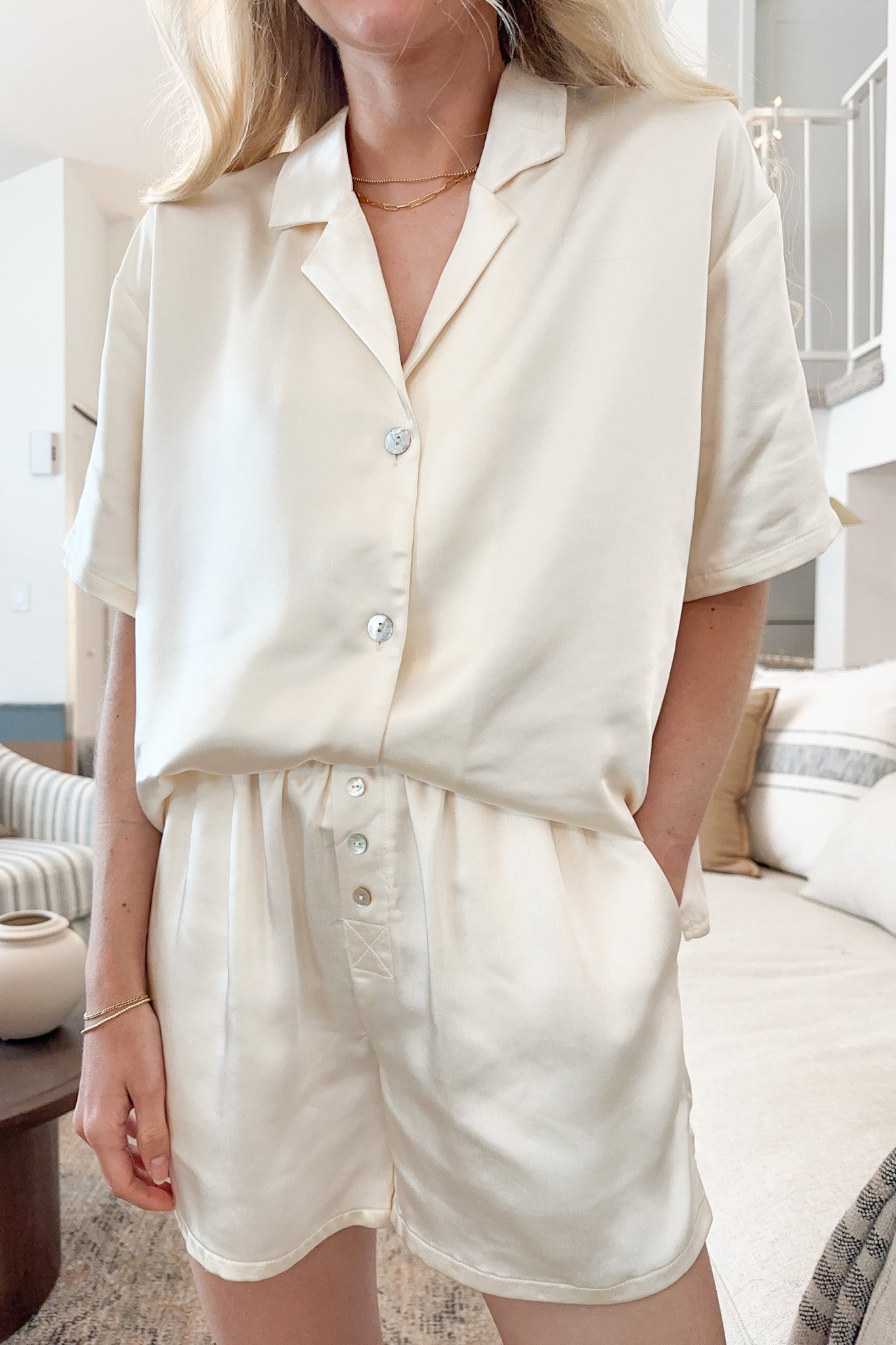 Maya Satin 2 Piece Pajama Set - Neutral Ground