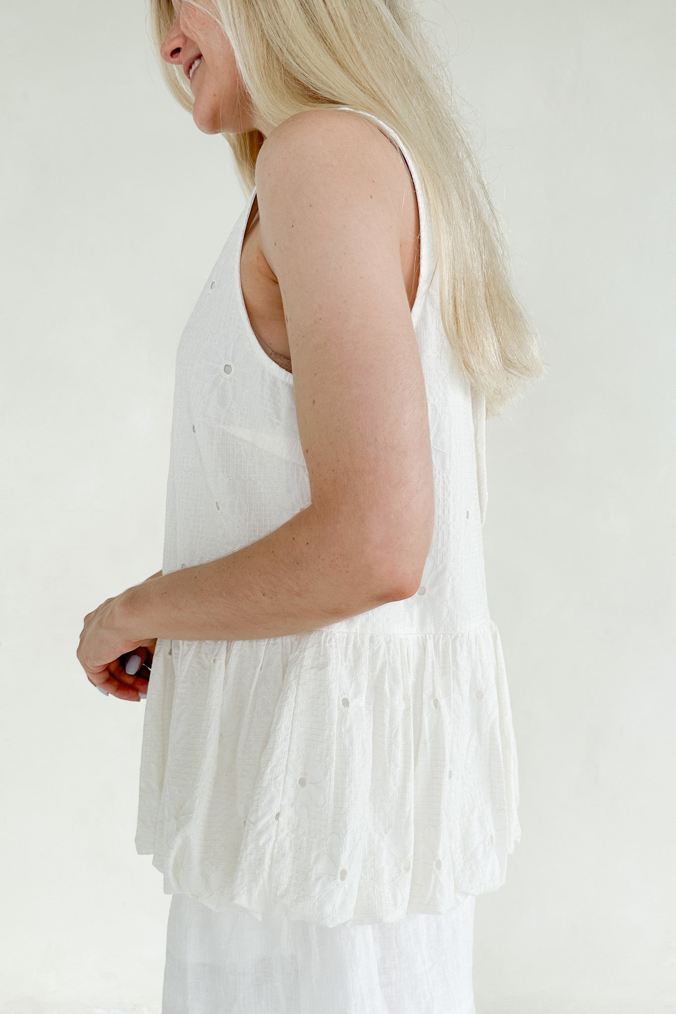 Mayfair Sleeveless Back Tie Bubble Top - Neutral Ground