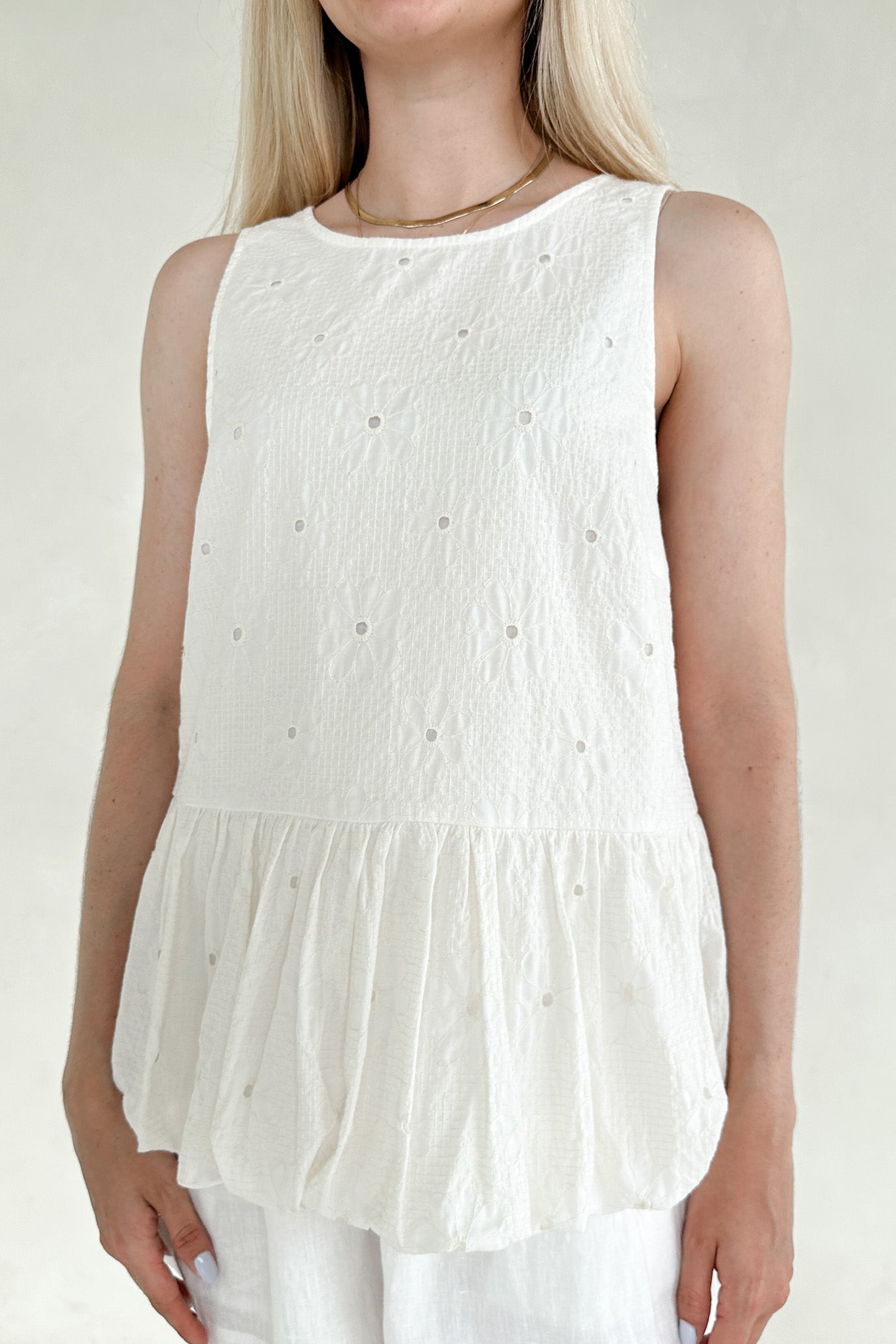 Mayfair Sleeveless Back Tie Bubble Top - Neutral Ground