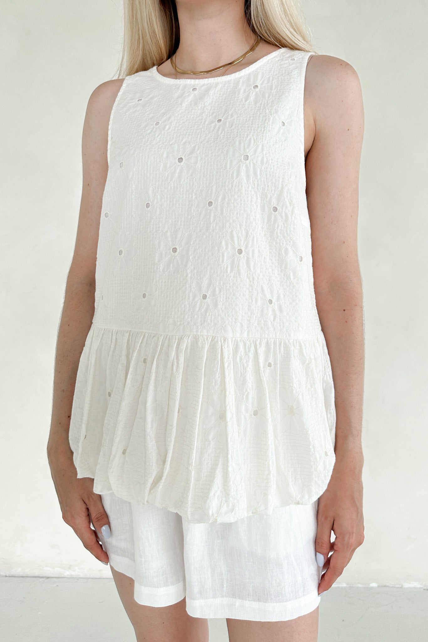 Mayfair Sleeveless Back Tie Bubble Top - Neutral Ground