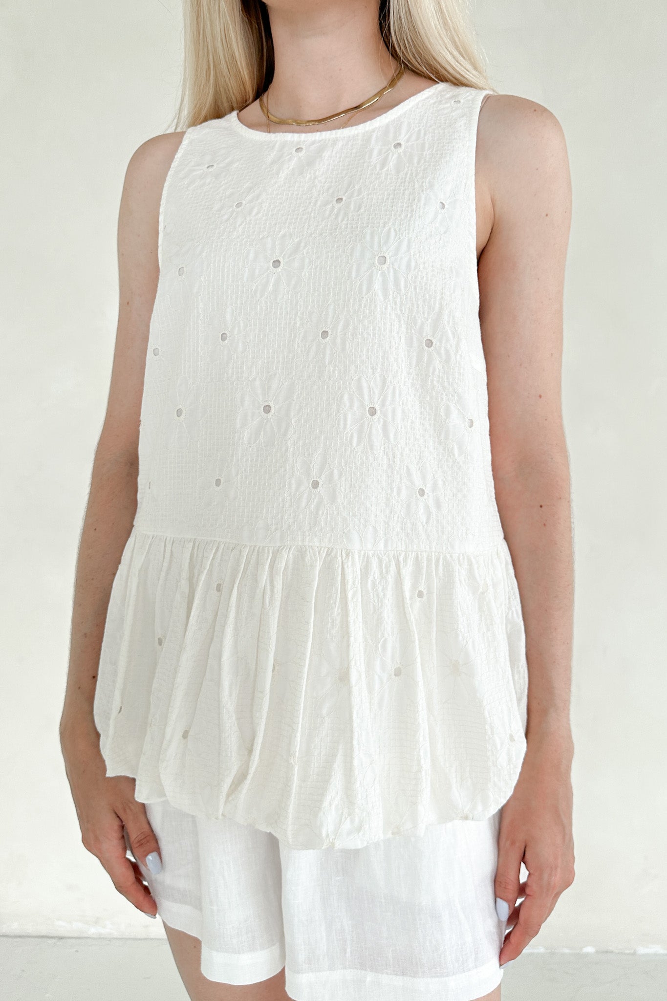 Mayfair Sleeveless Back Tie Bubble Top - Neutral Ground