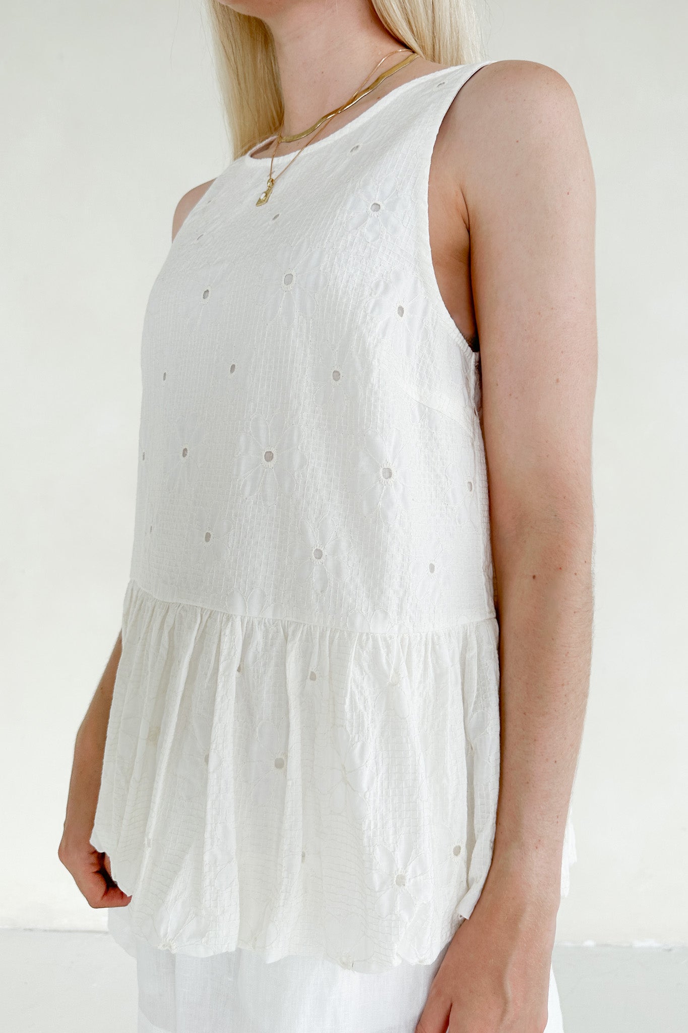 Mayfair Sleeveless Back Tie Bubble Top - Neutral Ground