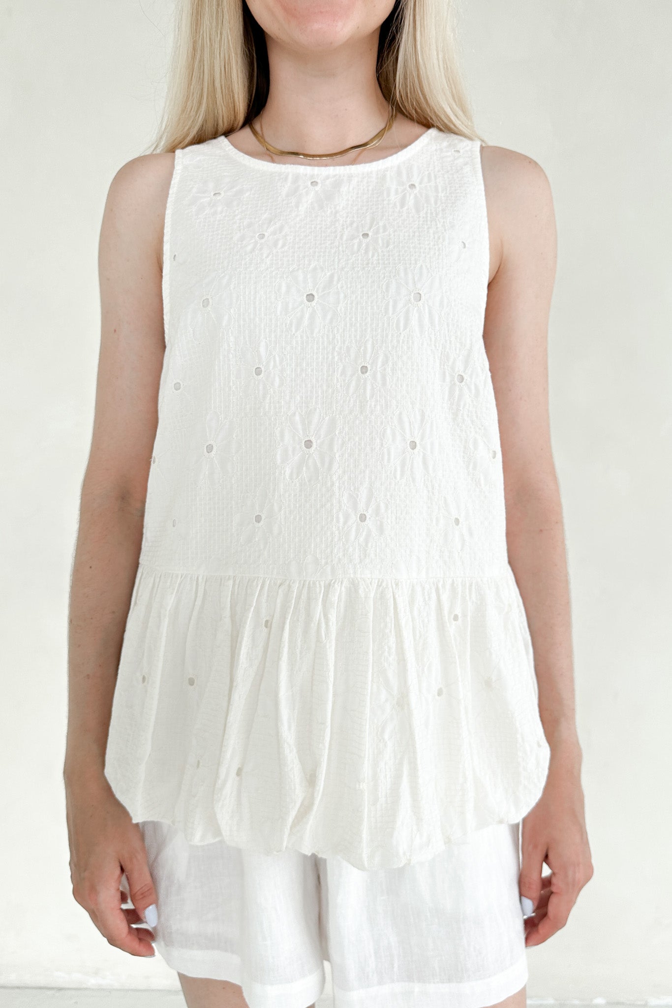 Mayfair Sleeveless Back Tie Bubble Top - Neutral Ground