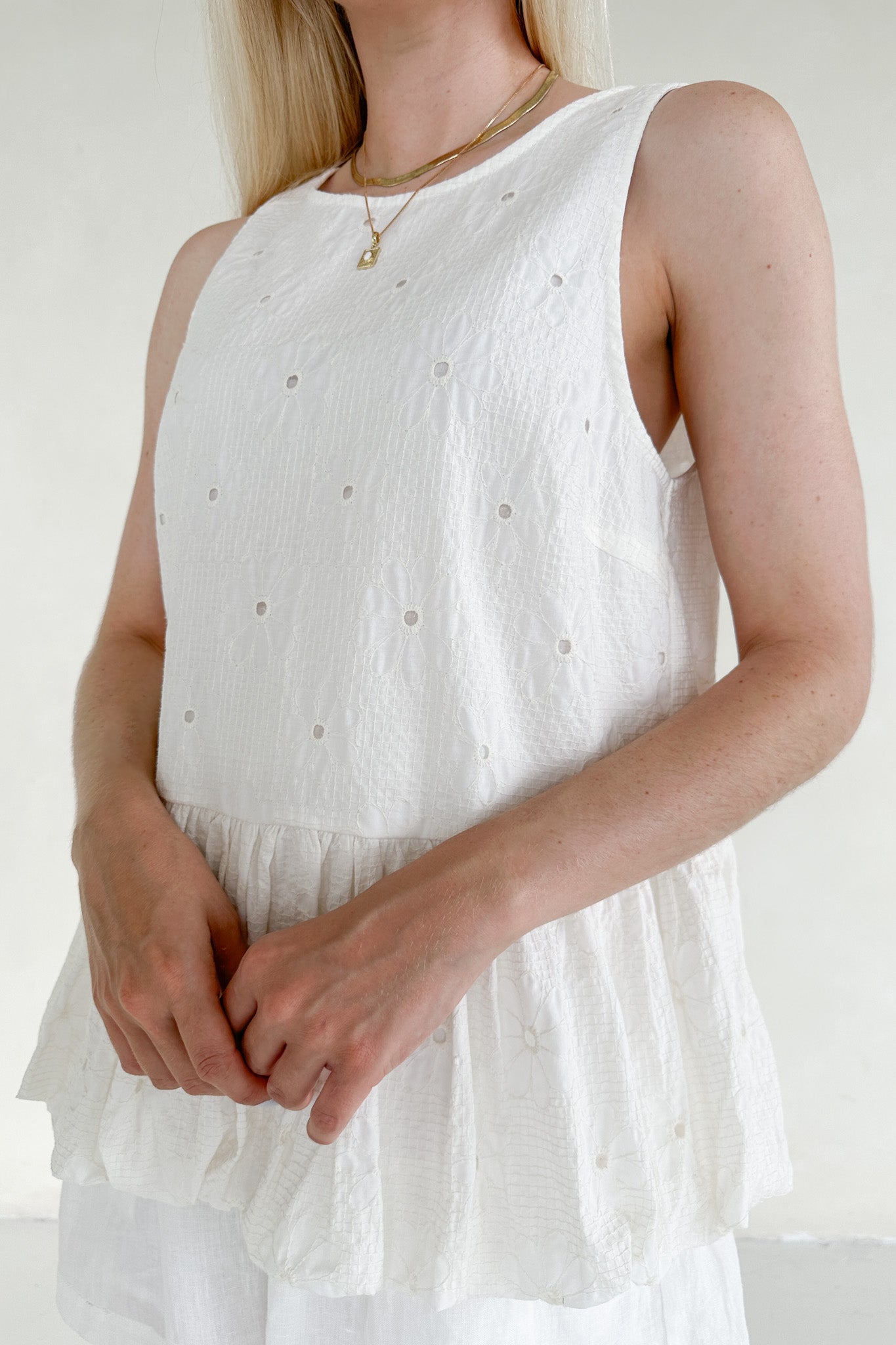 Mayfair Sleeveless Back Tie Bubble Top - Neutral Ground