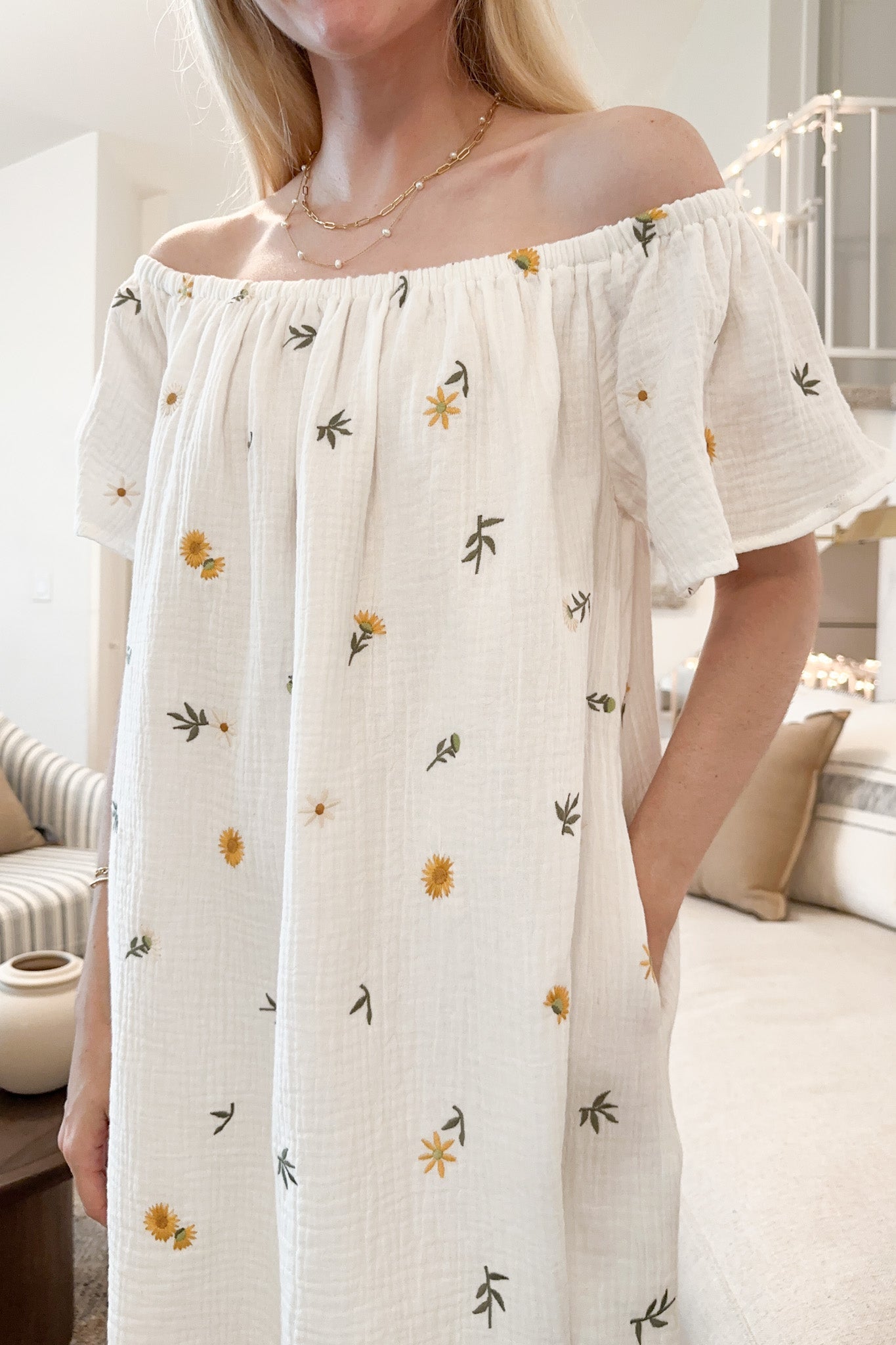 Meadow Embroidered Cotton Dress - Neutral Ground