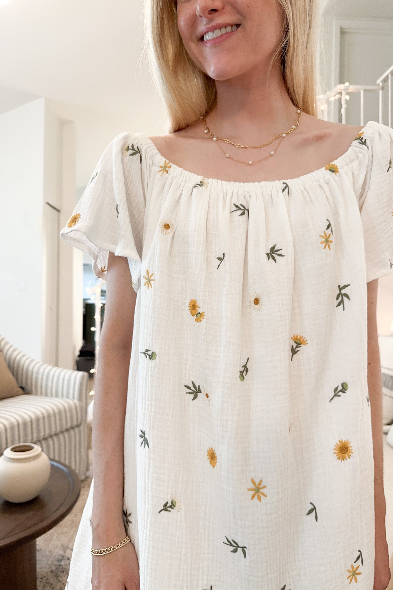 Meadow Embroidered Cotton Dress - Neutral Ground
