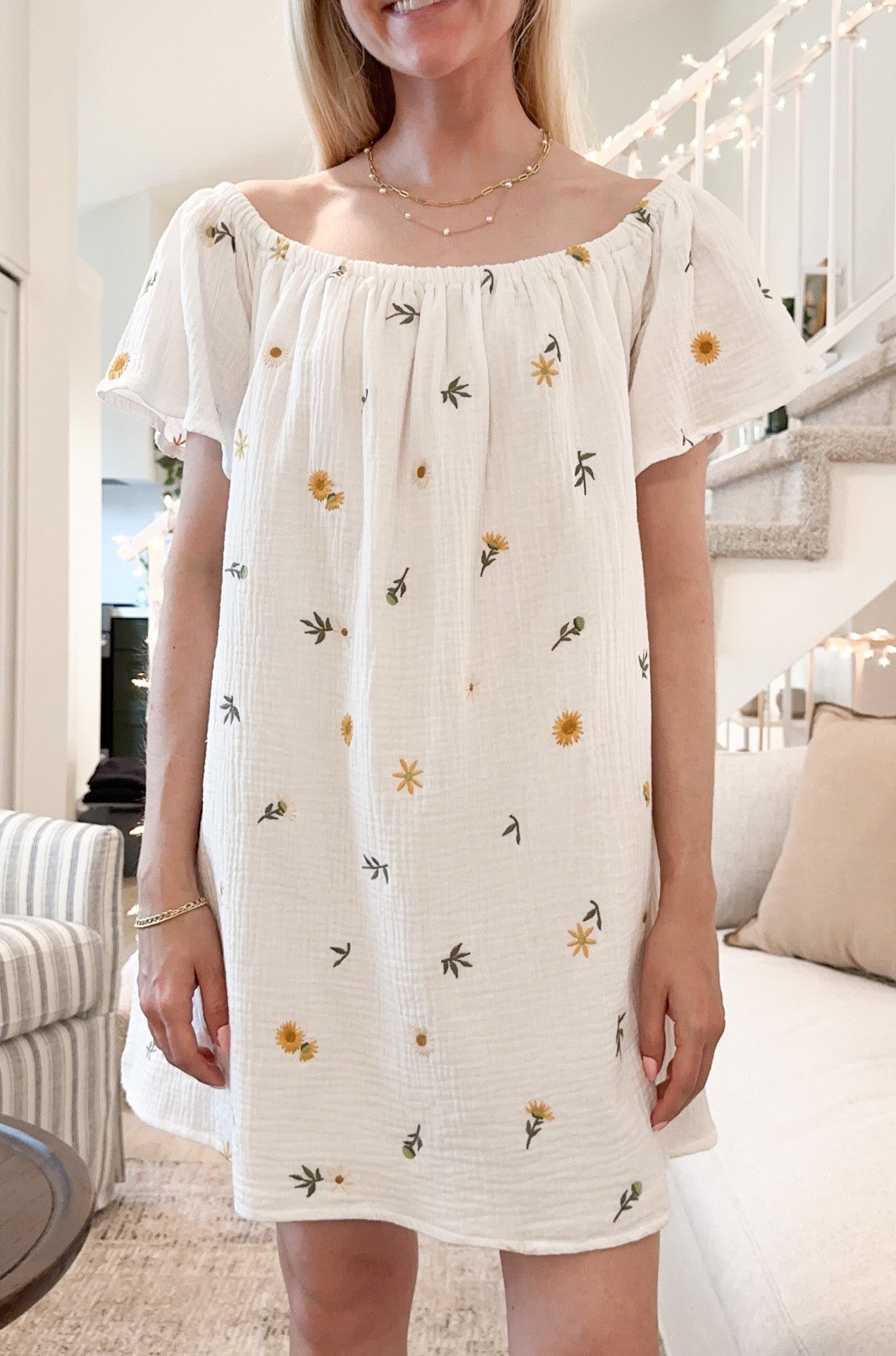 Meadow Embroidered Cotton Dress - Neutral Ground