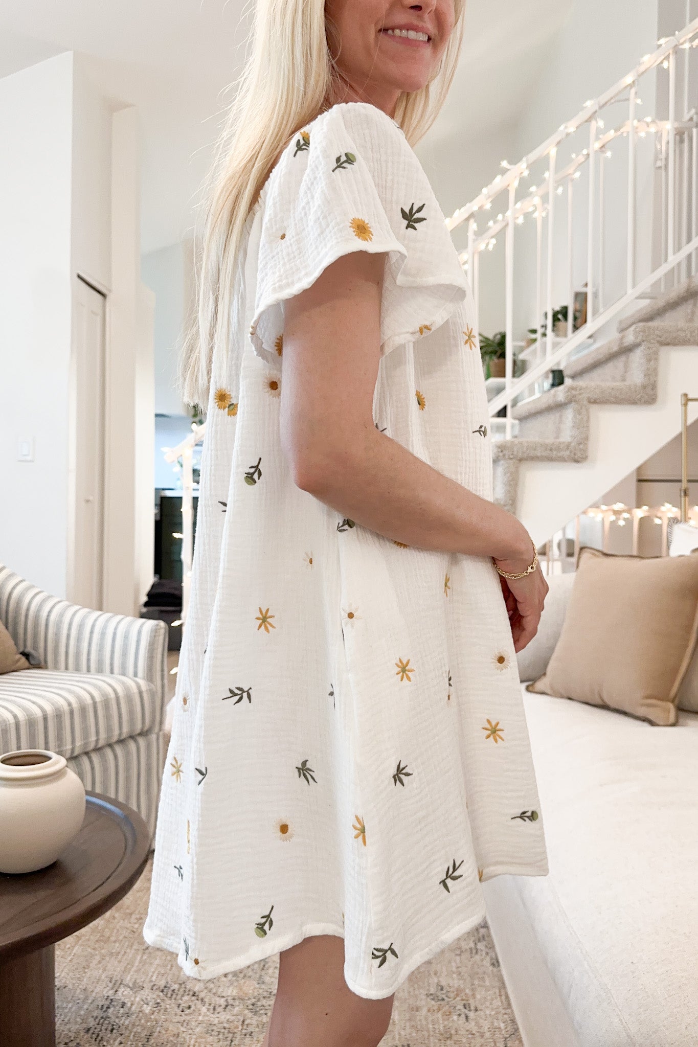 Meadow Embroidered Cotton Dress - Neutral Ground