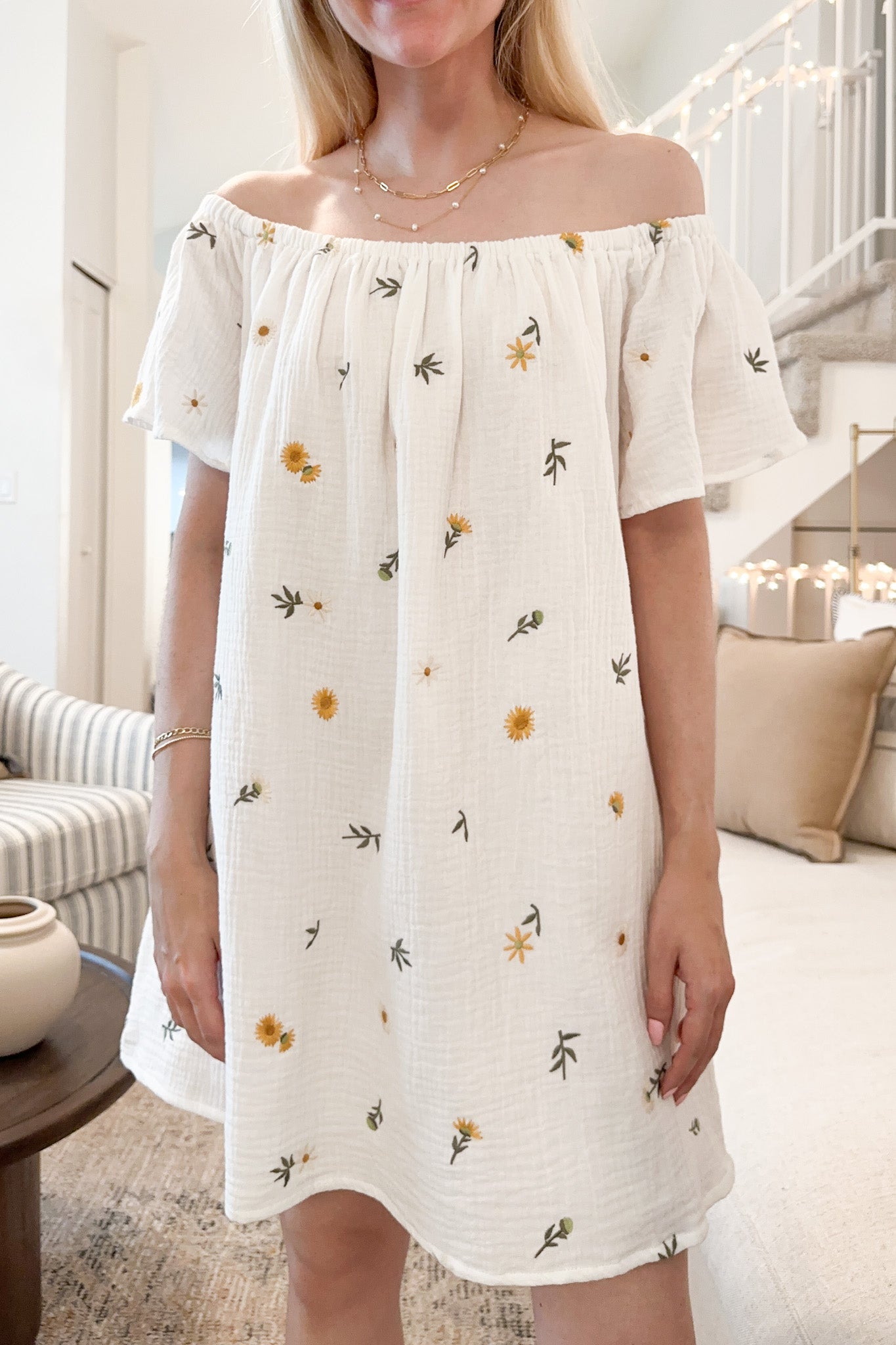 Meadow Embroidered Cotton Dress - Neutral Ground