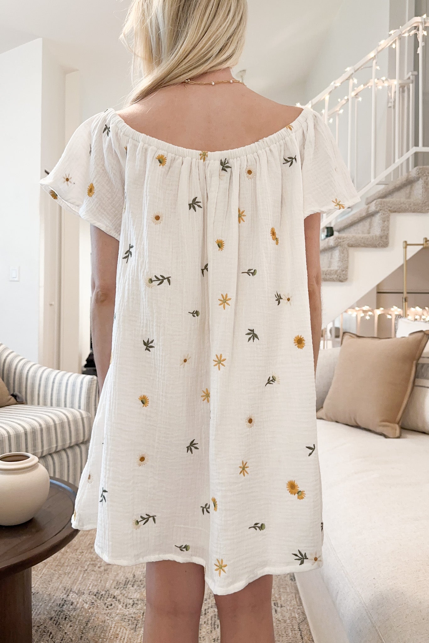 Meadow Embroidered Cotton Dress - Neutral Ground