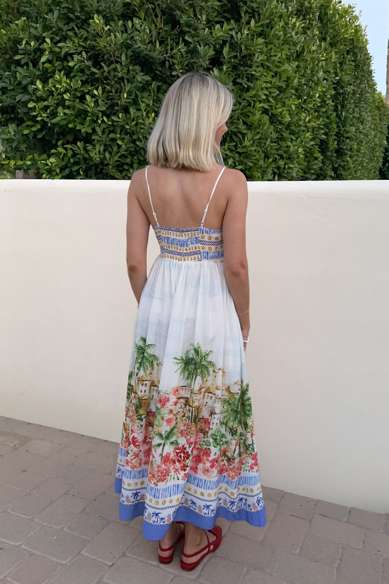 Meet Me in Capri Tropical Print Satin Dress - Neutral Ground