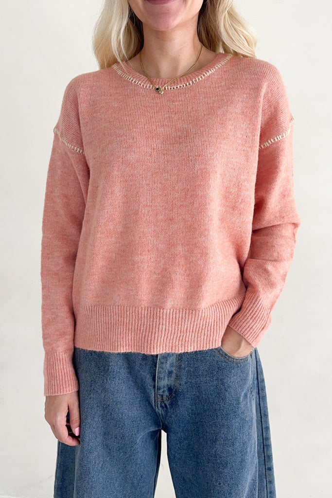 Melrose Coral Sweater Top - Neutral Ground