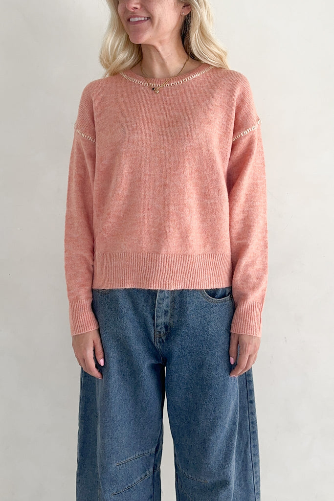 Melrose Coral Sweater Top - Neutral Ground