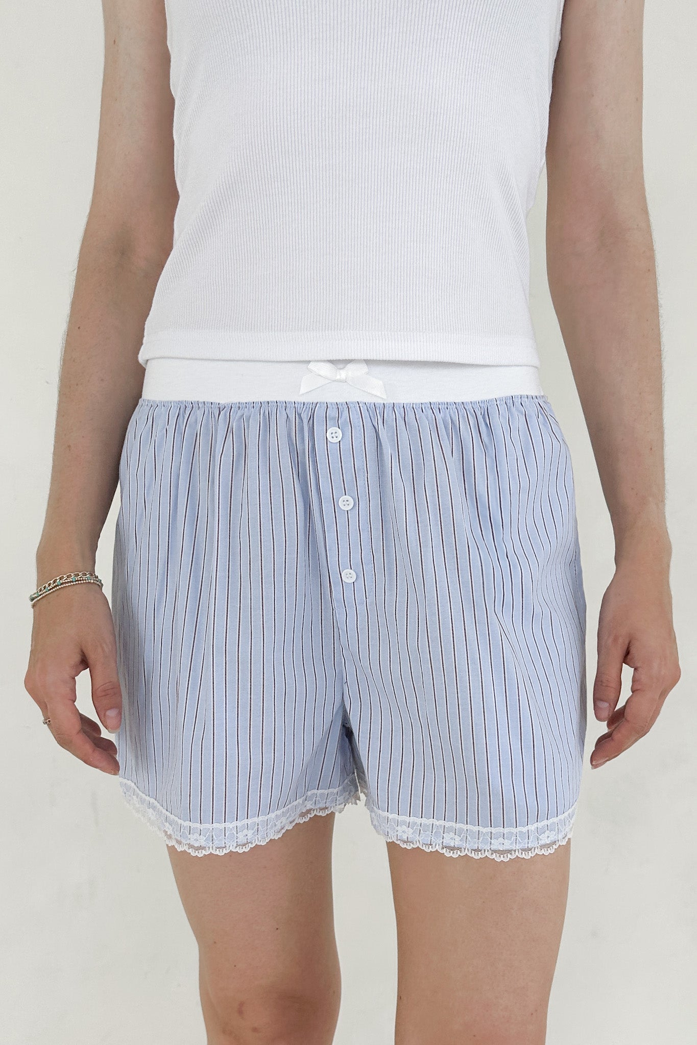 Merci Striped Lace Shorts in Blue - Neutral Ground
