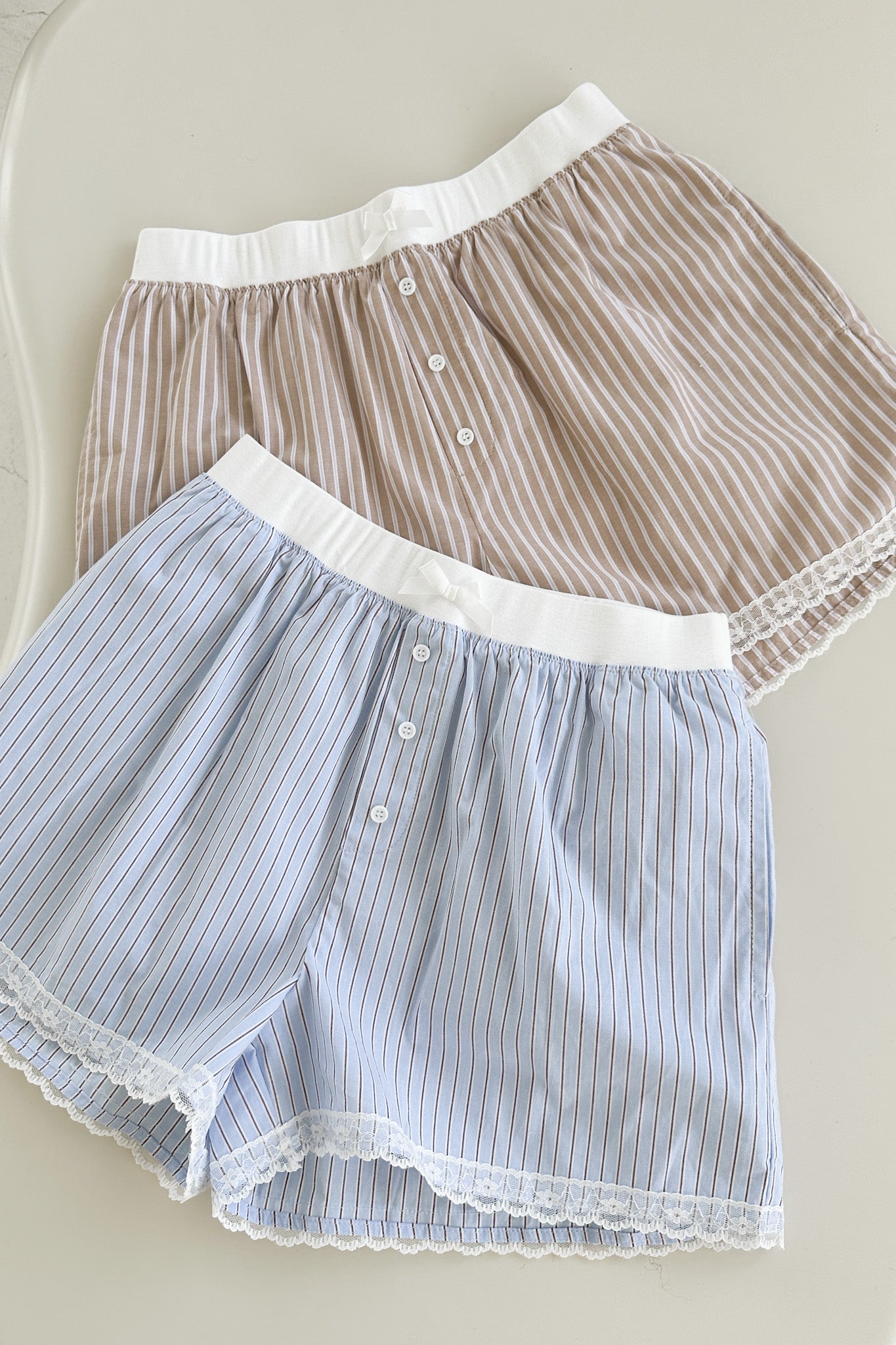 Merci Striped Lace Shorts in Blue - Neutral Ground