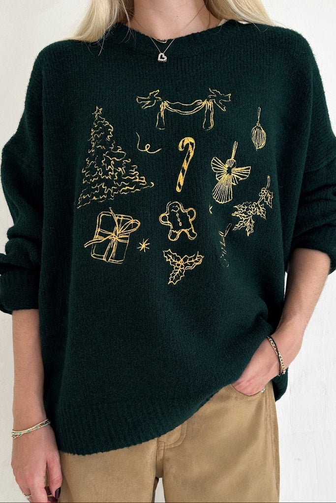 Merry Christmas! Holiday Embroidered Knit Sweater - Neutral Ground