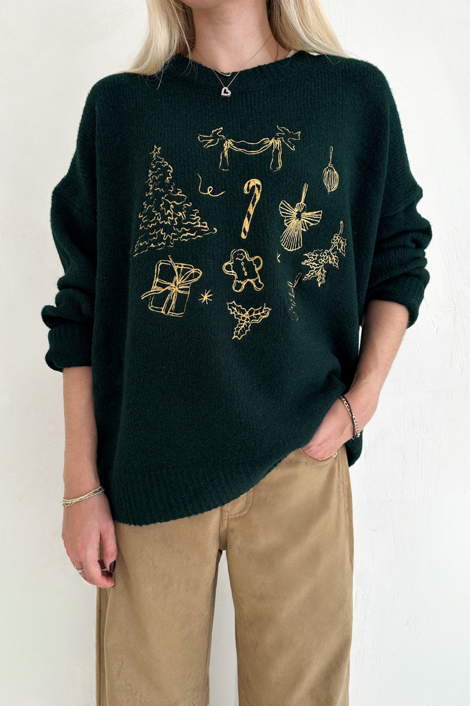 Merry Christmas! Holiday Embroidered Knit Sweater - Neutral Ground