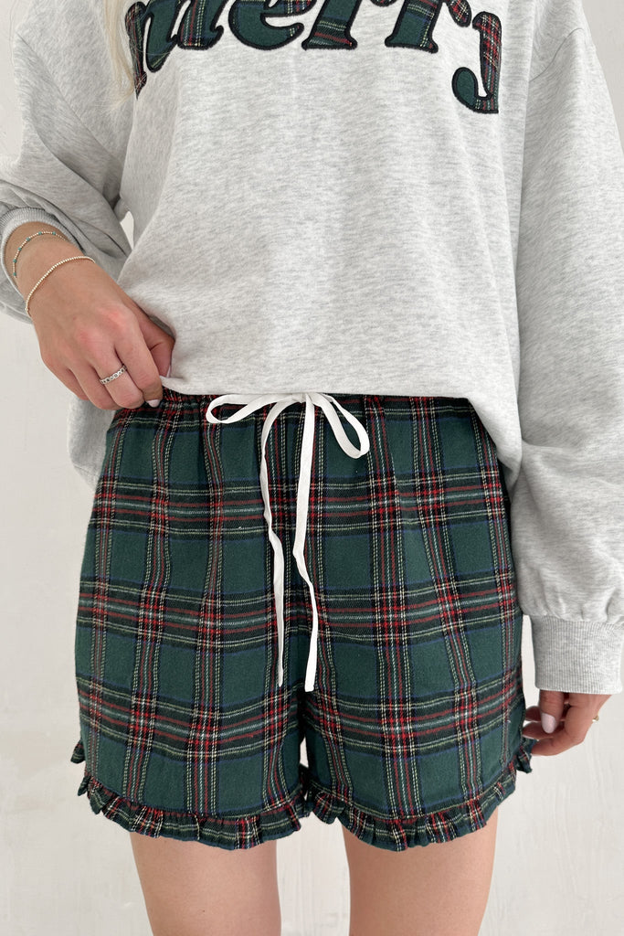 Merry Everything Holiday Plaid Short Set in Evergreen - Neutral Ground