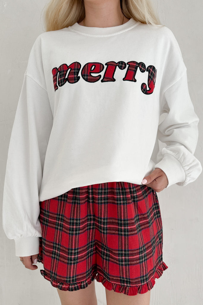 Merry Everything Holiday Plaid Short Set in Red - Neutral Ground