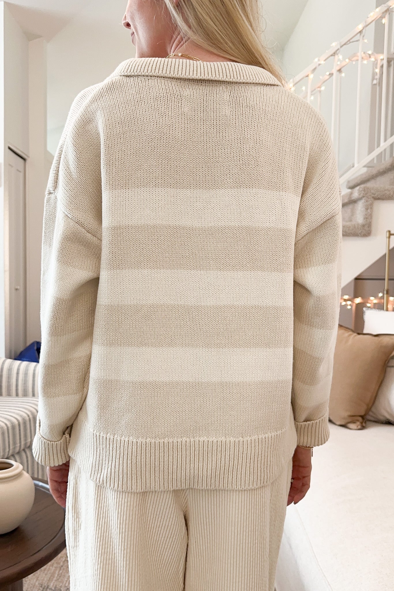 Mila Striped Collar Sweater - Neutral Ground