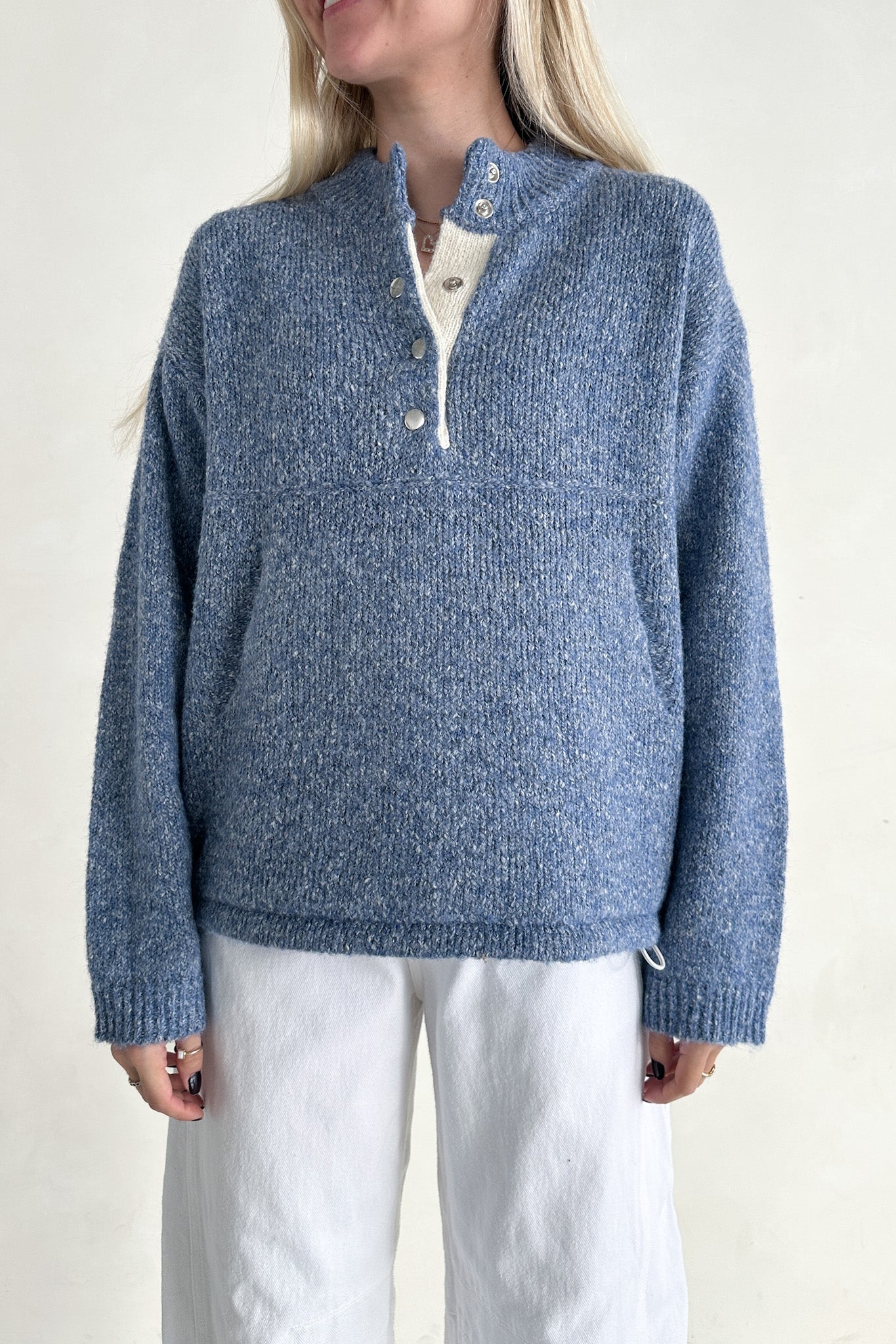 Miller Two Tone Snap Collar Sweater - Neutral Ground