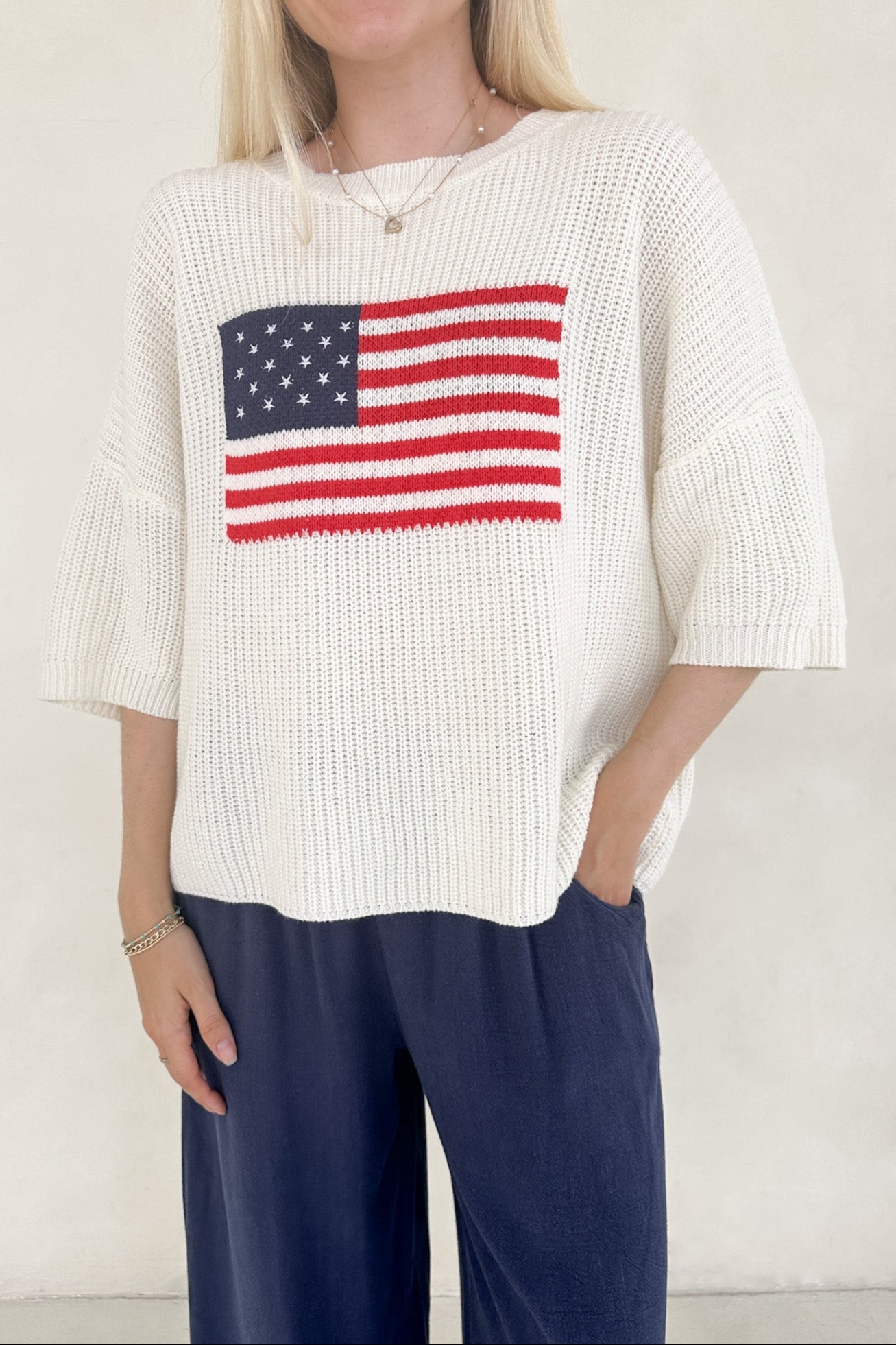 Miss Americana Flag Print Knit Sweater - Neutral Ground