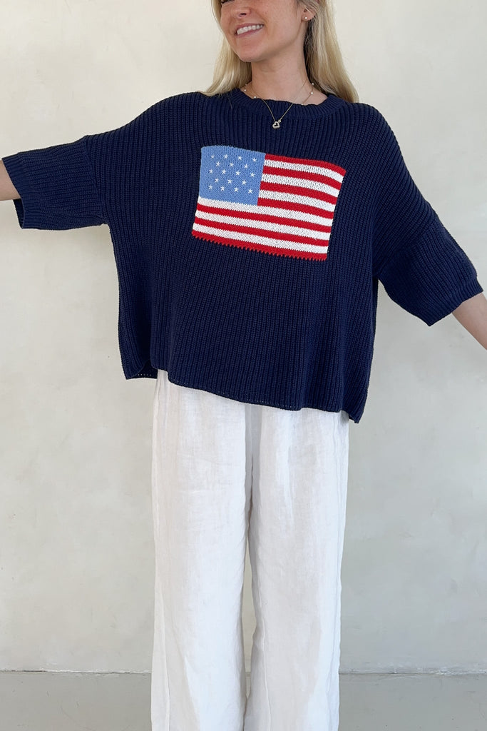 Miss Americana Flag Print Knit Sweater in Navy - Neutral Ground