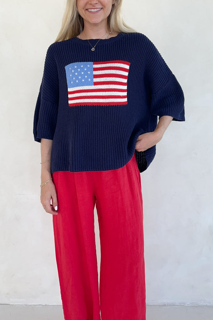 Miss Americana Flag Print Knit Sweater in Navy - Neutral Ground