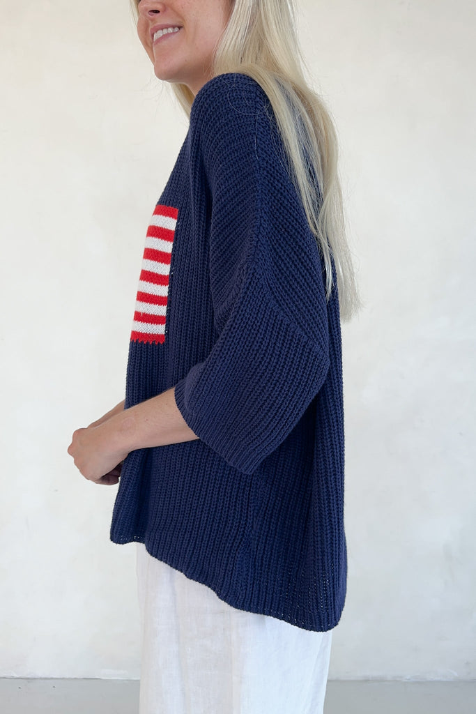 Miss Americana Flag Print Knit Sweater in Navy - Neutral Ground