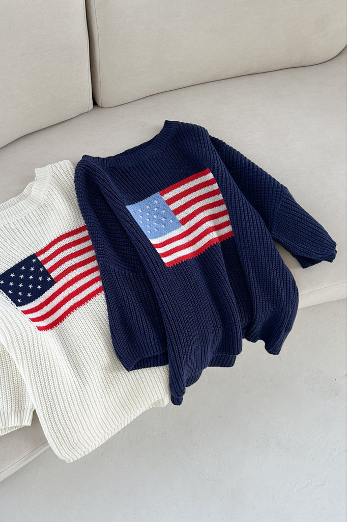 Miss Americana Flag Print Knit Sweater in Navy - Neutral Ground