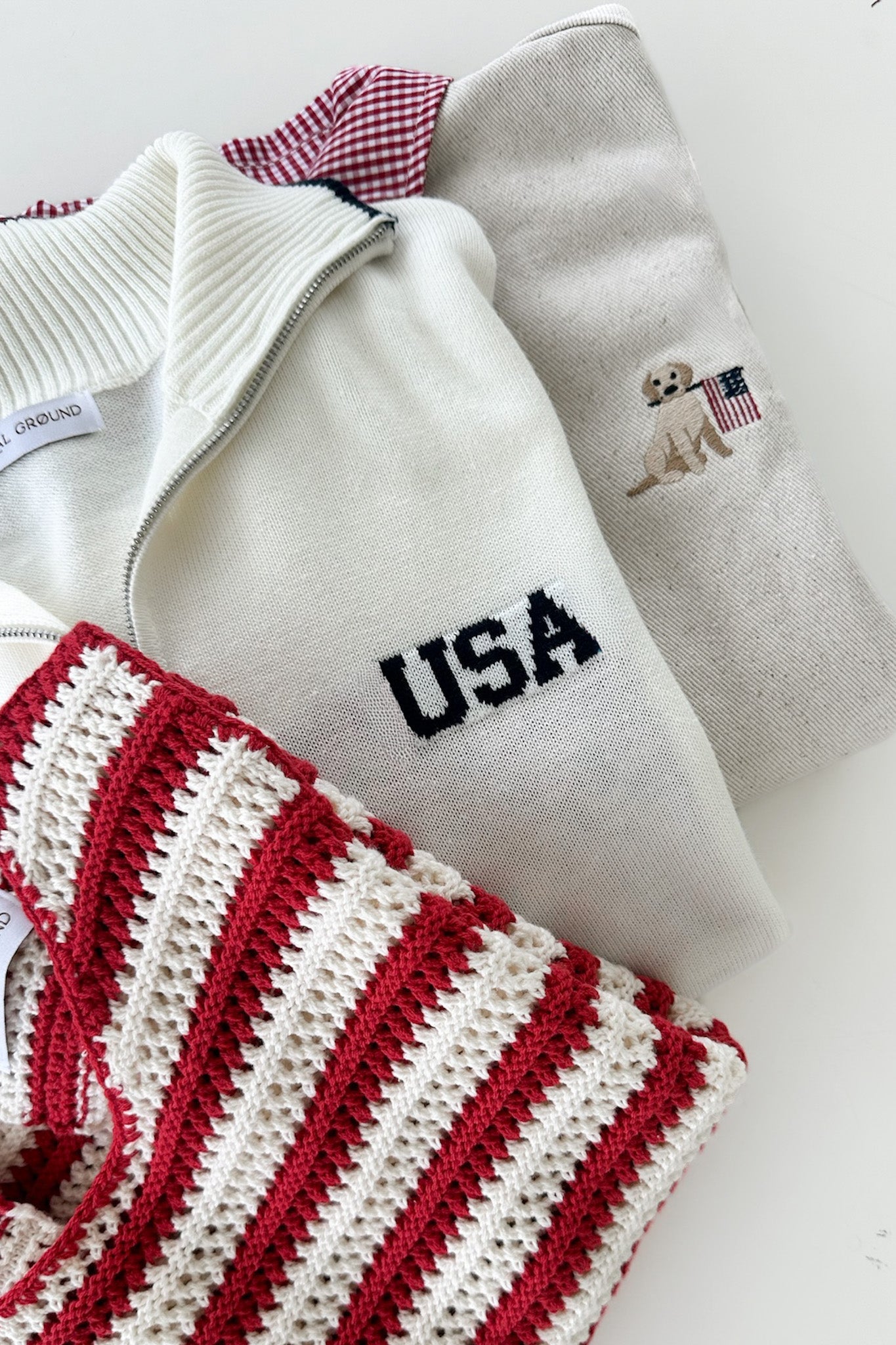 Miss Americana USA Quarter Zip Long Sleeve Pullover - Neutral Ground