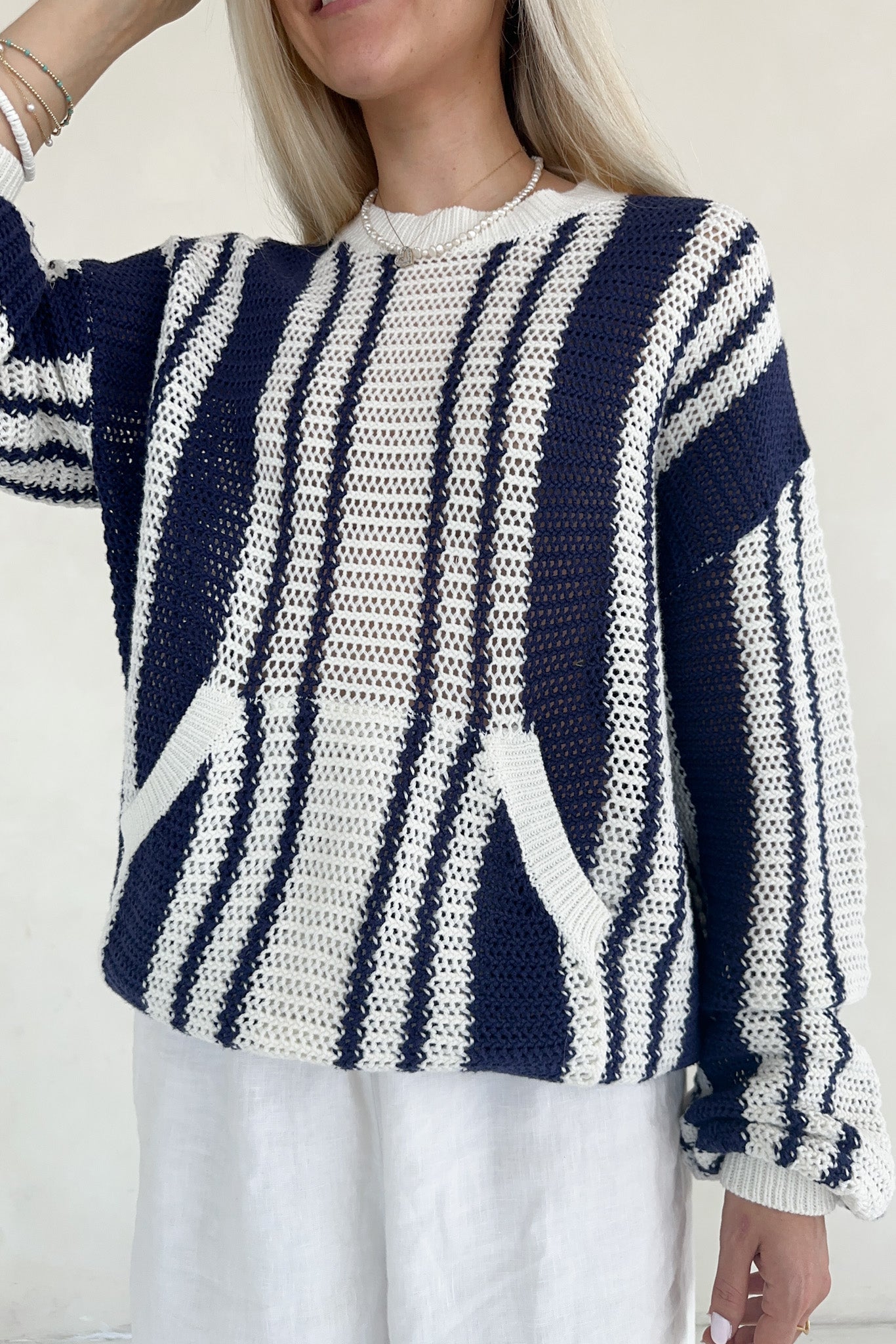 Mission Beach Striped Pattern Sweater - Neutral Ground