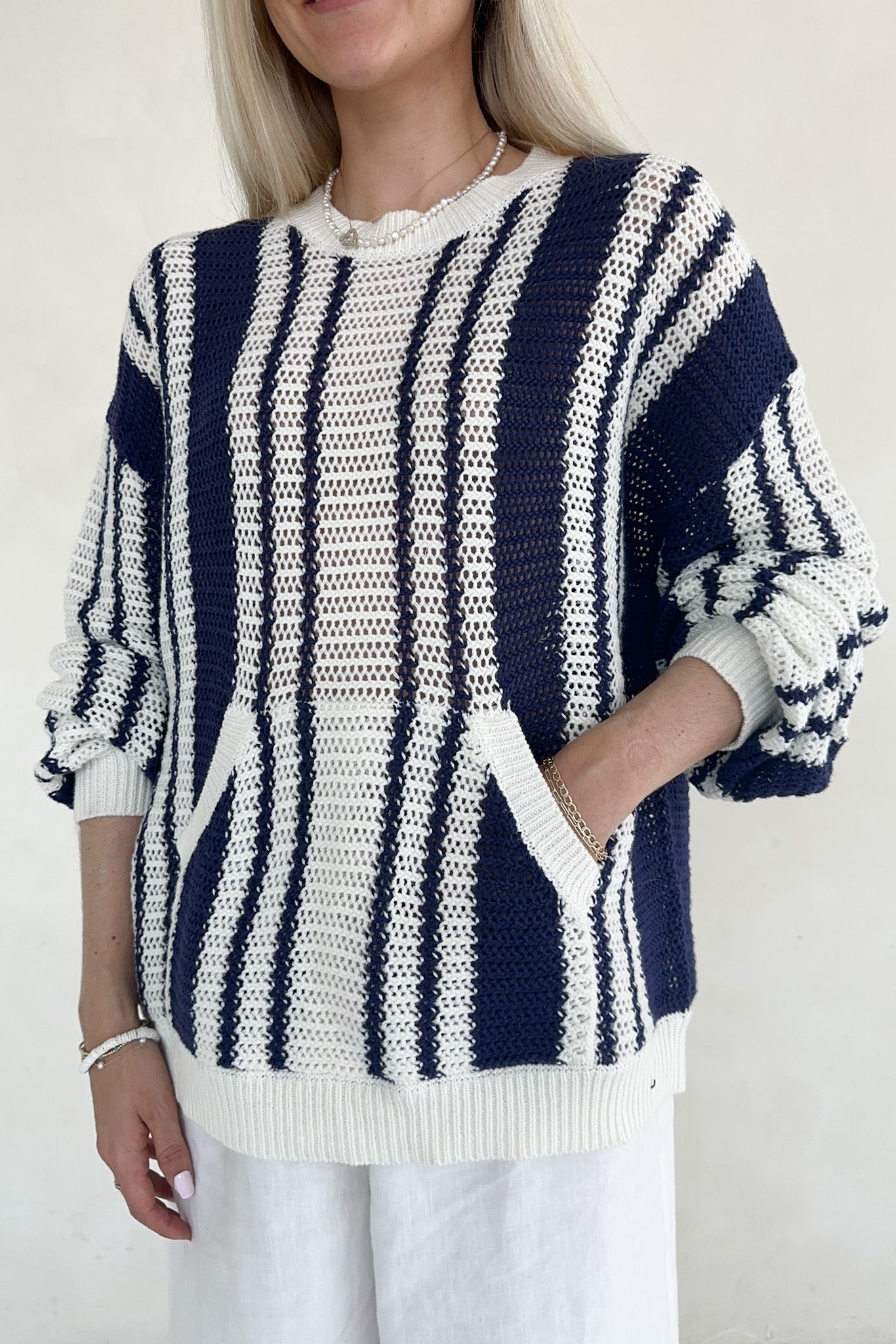 Mission Beach Striped Pattern Sweater - Neutral Ground