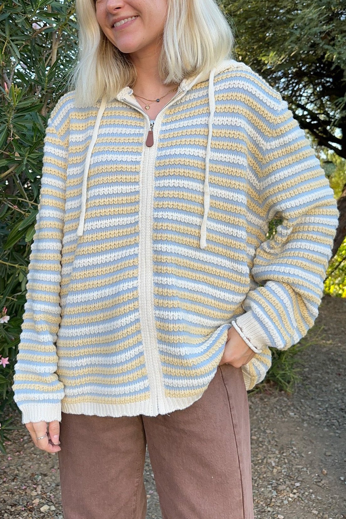 Molly Textured Knit Zip Up Hoodie - Neutral Ground