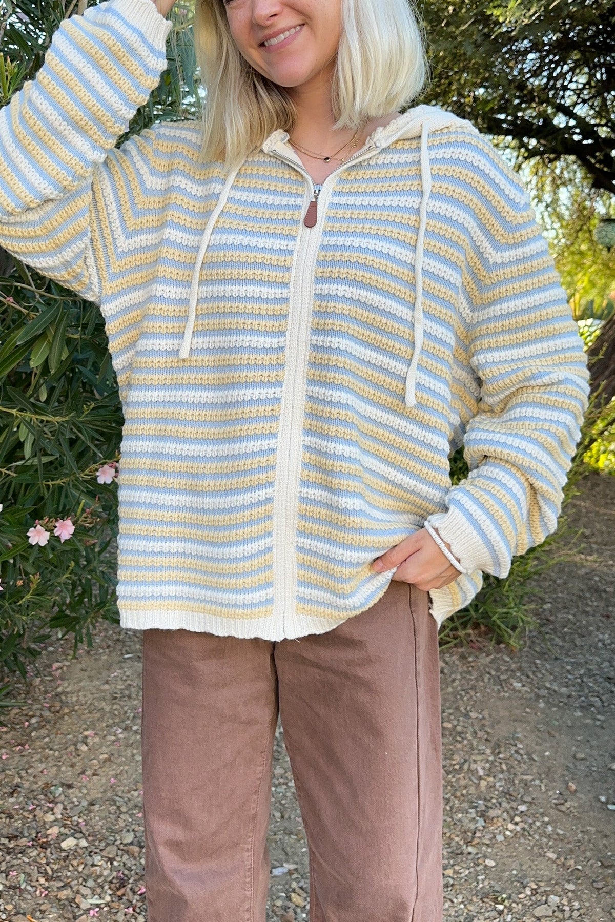 Molly Textured Knit Zip Up Hoodie - Neutral Ground