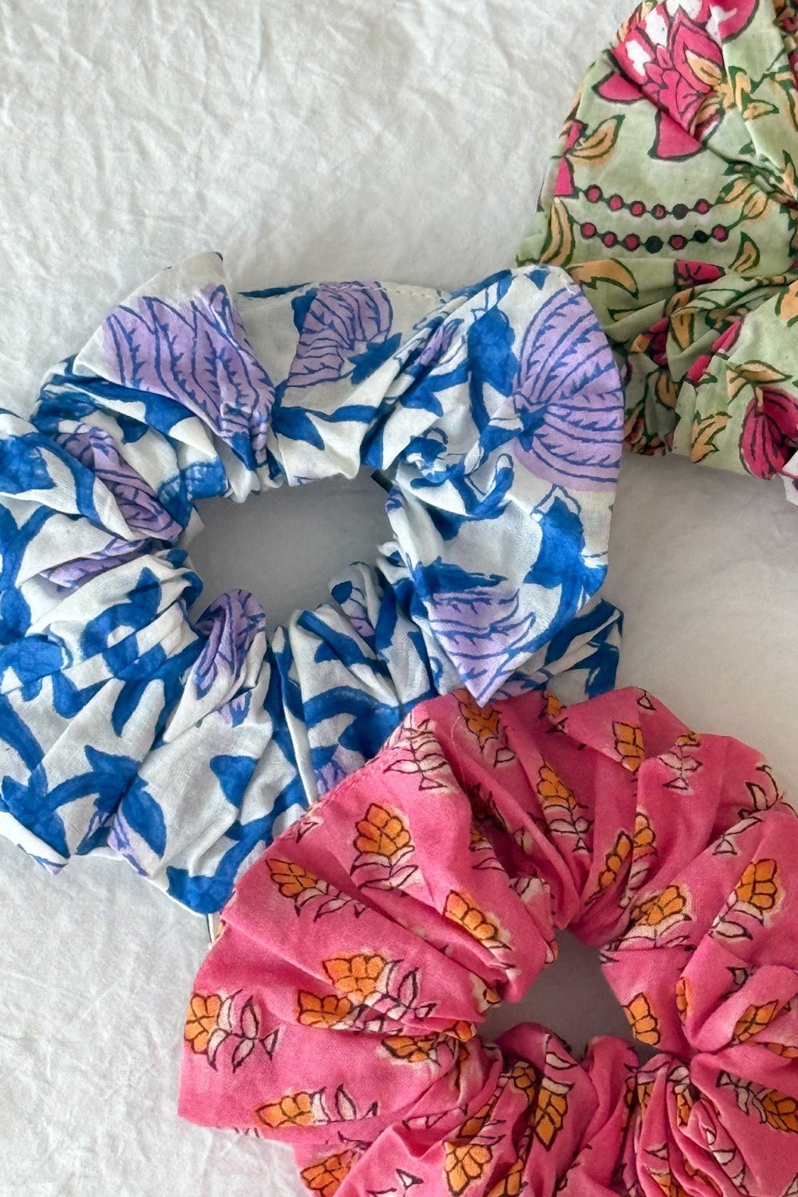 Monroe Floral Cotton Scrunchie in Blue - Neutral Ground