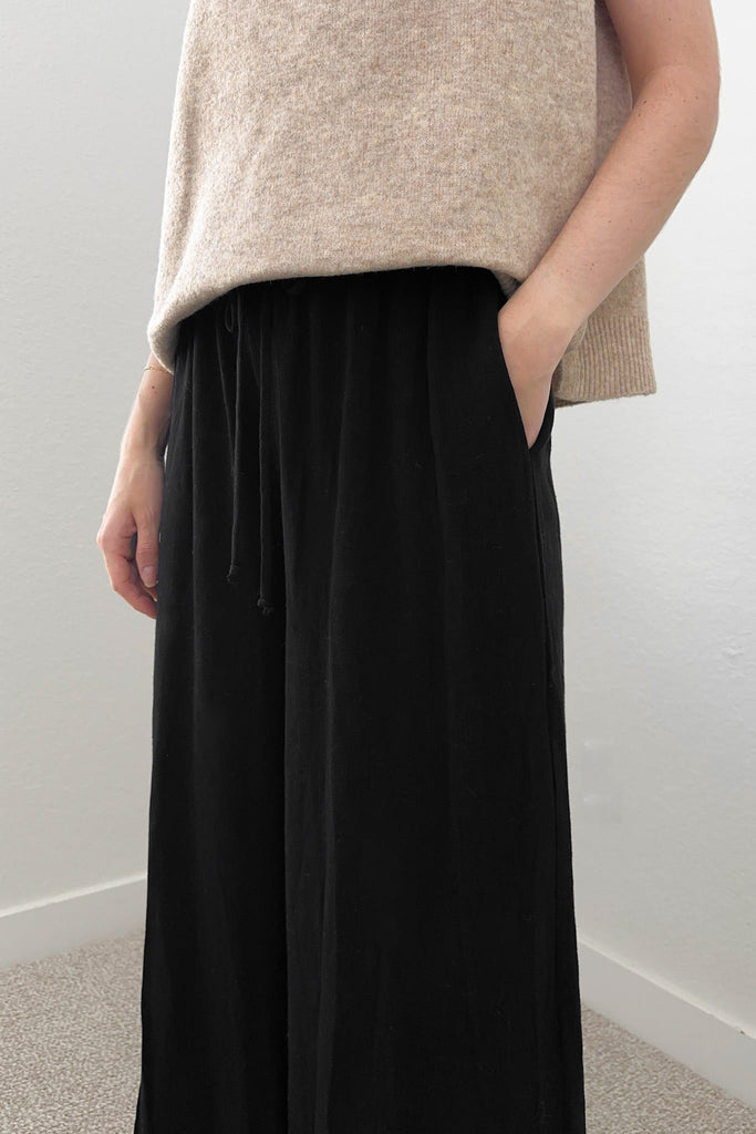 Monterey Wide Leg Linen Pants in Black - Neutral Ground